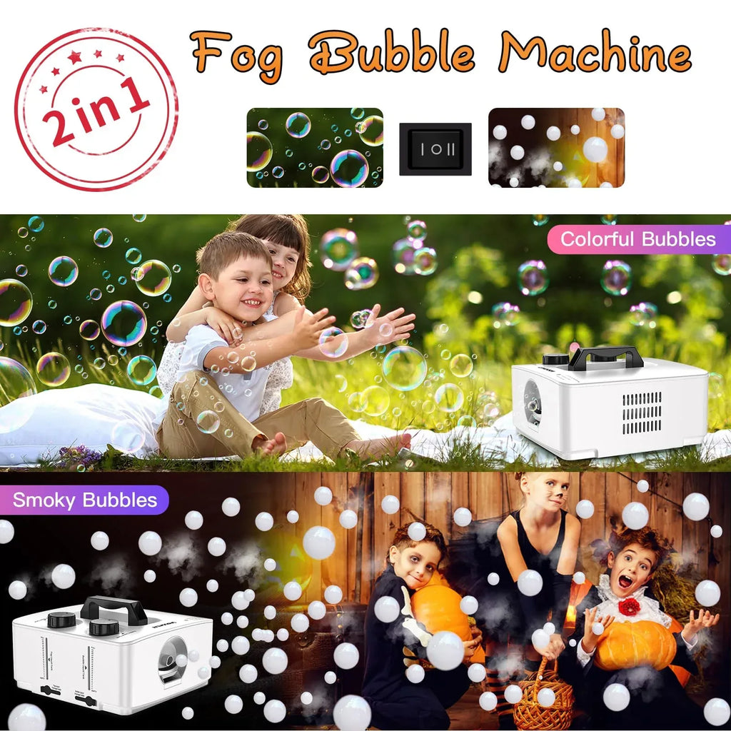 Fog Bubble Machine, 2 in 1 Smoke Bubble Maker, 400W No-Spill Smoke Bubble Blower, Make Colorful Bubbles | White Fog Bubbles for Indoor Outdoor Birthday Halloween Party - Unique Gift Market
