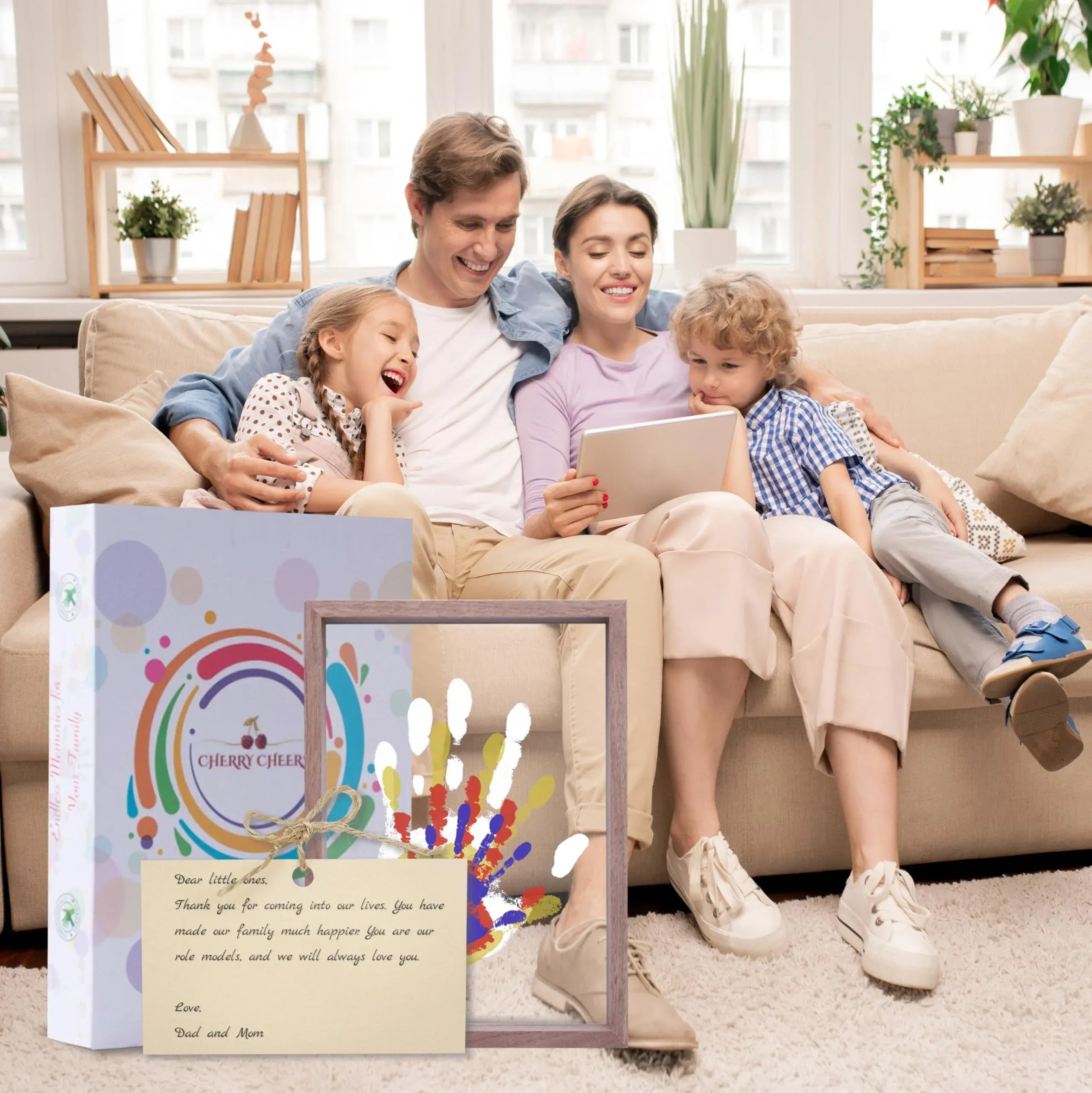 Family Handprint Kit, DIY Craft Keepsake Wooden Frame, Endless Gift Set, Non-Toxic Paints, Transparent Sheets (Brown) - Unique Gift Market