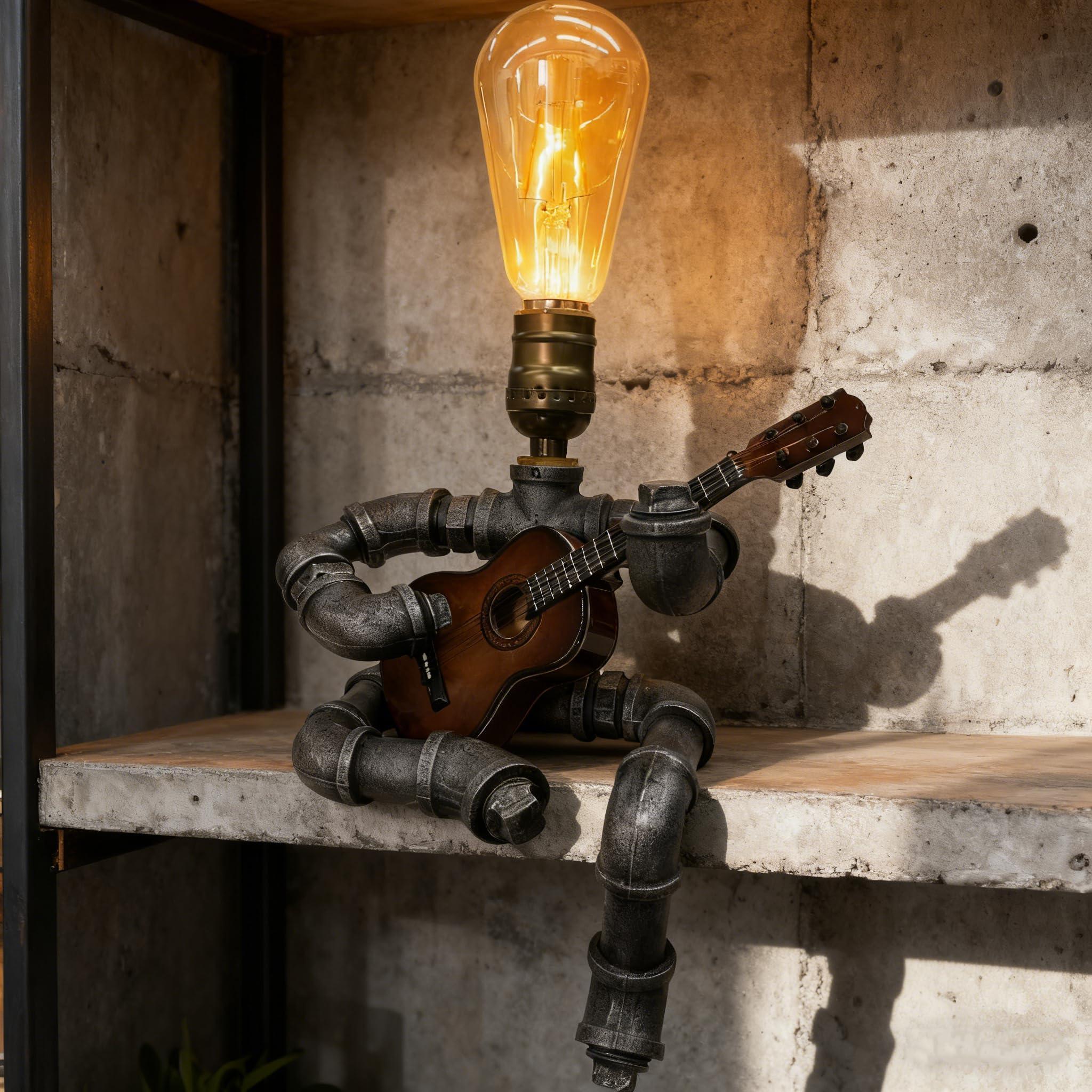 Steampunk Industrial Guitar Lamp - Unique Table Lamp/Desk Lamp with Edison Bulb, Vintage Decorative Lamp for Men, Guitar Lovers & Musicians, Creative Unusual Music-Themed Gift - Unique Gift Market