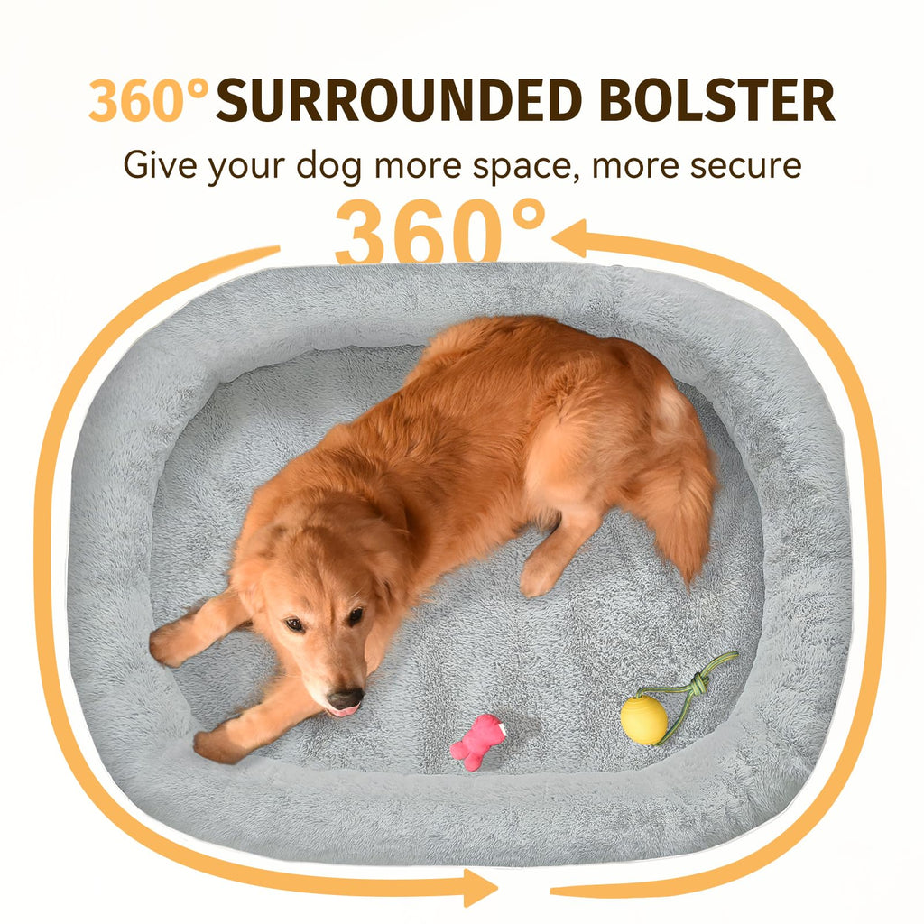 Giant Human Dog Bed for Adults and Pets, 74"x50"x12" Durable Memory Foam for Full-Body Comfort, Waterproof & Machine Washable Cover, Family Shared Lounger for Any Room, Grey