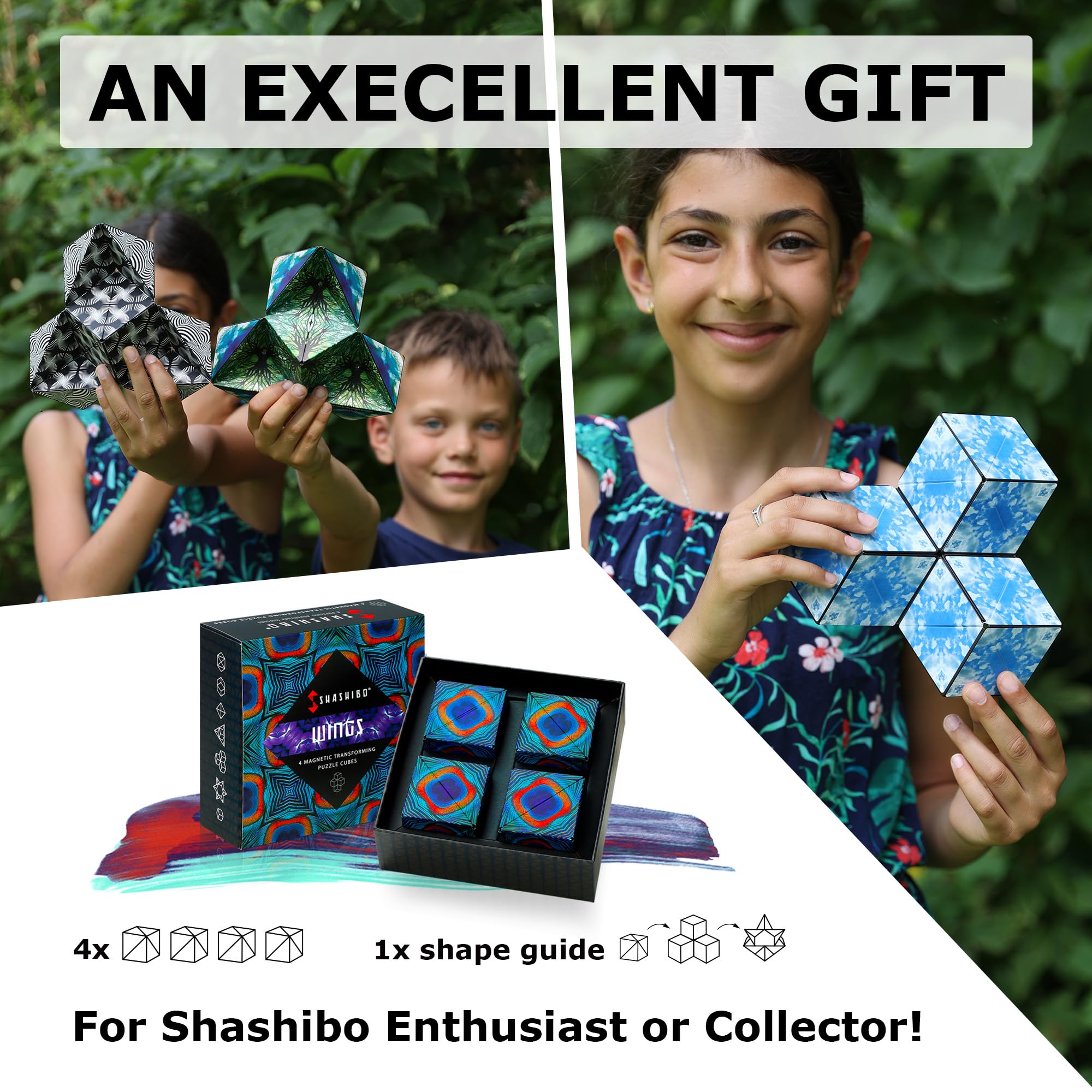 Shashibo Shape Shifting Box - Award-Winning STEM Fidget Toy with Ultra Strong Magnets - Puzzle Cube Transforms Into 100+ Shapes, Perfect Sensory Gift for Kids, Teens, and Adults (Wings)