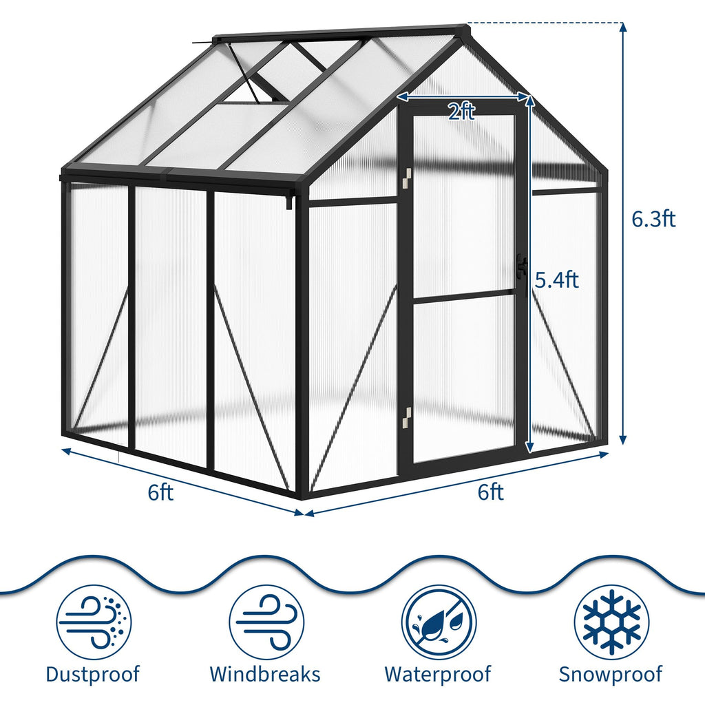 8×10 FT Greenhouse, Large Walk in Greenhouses for Outdoors and Garden Planting, Polycarbonate Greenhouse with Enhanced Aluminum Frame, Green Houses with Quick Setup Structure and Roof Vent, Green