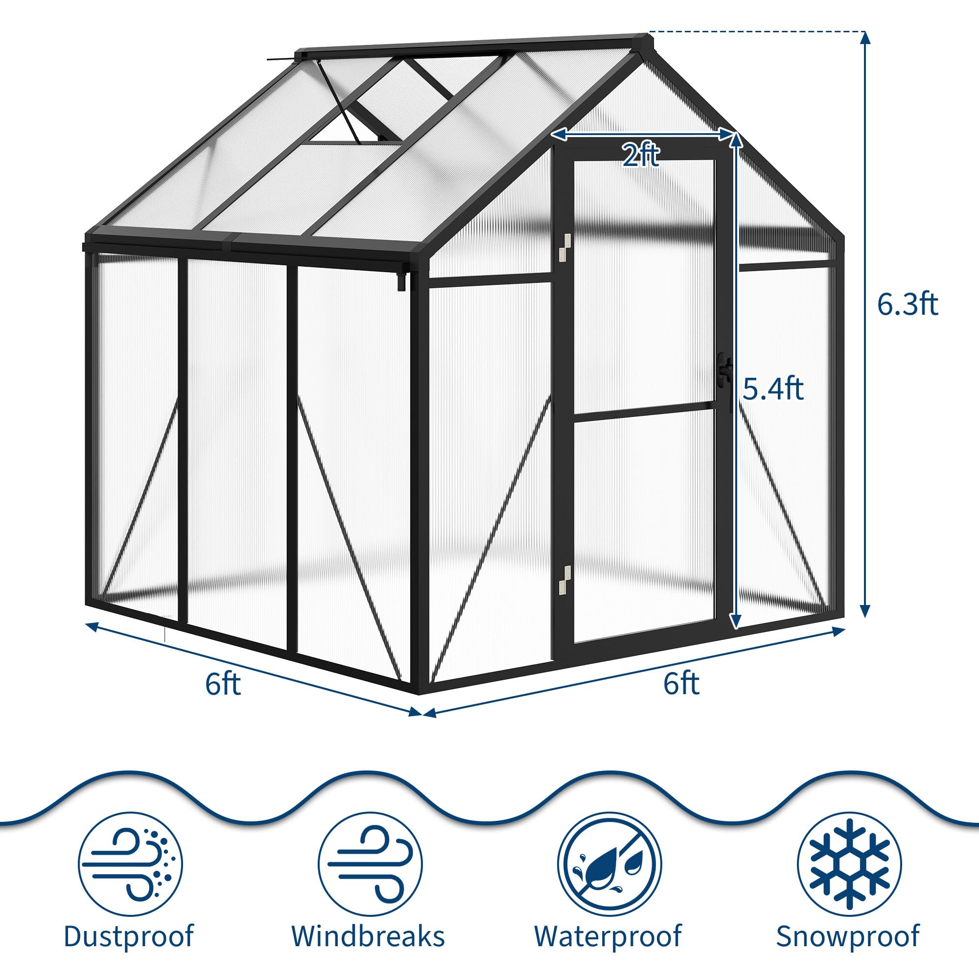 8×10 FT Greenhouse, Large Walk in Greenhouses for Outdoors and Garden Planting, Polycarbonate Greenhouse with Enhanced Aluminum Frame, Green Houses with Quick Setup Structure and Roof Vent, Green