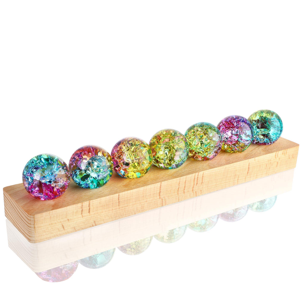 7 Chakra Natural Healing Spheres with LED Wooden Stand 40mm Crystal Quartz Stones for Meditation Positive Energy Night Light Decoration - Unique Gift Market