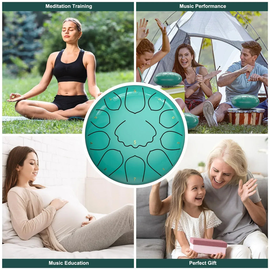 Rain Drum for Outside Garden, 6 Inches 8 Notes Steel Tongue Chakra Drums, Waterproof Meditation Rain Chime, Musical Instruments for Adult Gift with Bag, Music Book, Drum Mallets (Green) - Unique Gift Market