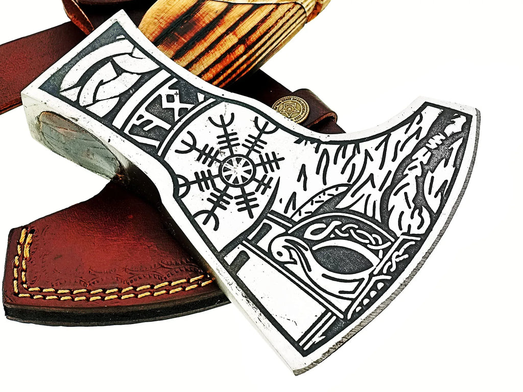 Poshland AX-7001 Custom Gift Forged Carbon Steel Viking Axe with Rose Wood Shaft, Double Edge Axe - Unique Gift Market