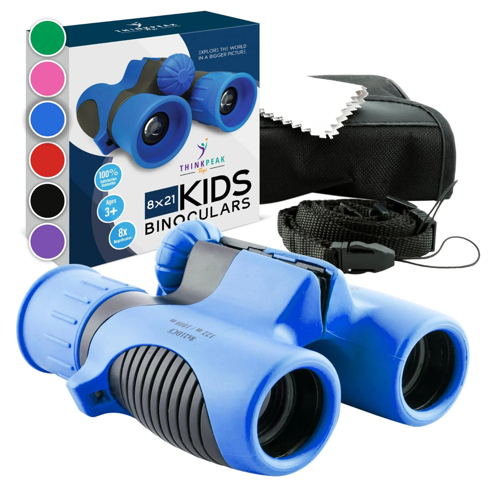 Think Peak Blue Binoculars Science Toy for Kids Ages 3-12 Years - Real Compact Outdoor Adventure & STEM Educational Nature Hiking Explorer for Bird Watching, Camping Children’s Birthday Gift - Unique Gift Market