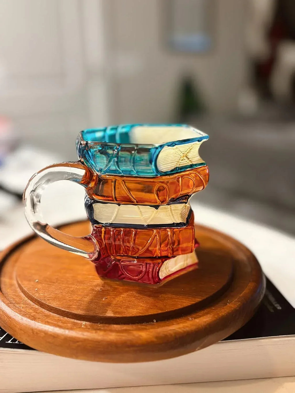 Chapter Book Mug Glass 3D Book Mugs Birthday Gift For Women Stained Glass Cups with Stack Design, Artistic Reading Coffee Cup, Unique Literary Friendship Gifts for Women, Friends & Readers - Unique Gift Market
