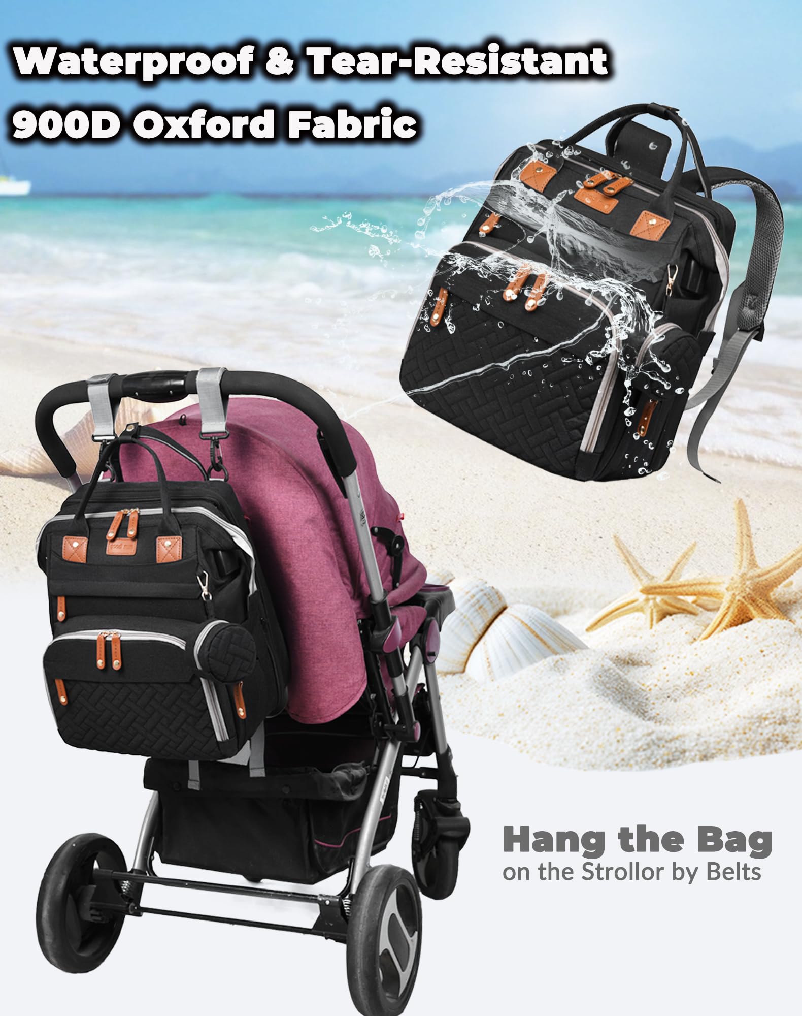Baby Diaper Bags with Changing Station, Waterproof Diaper Bag Backpack for Moms Dads with USB Charging Port, Baby Shower Gifts, Large Capacity diaper backpack, Grey