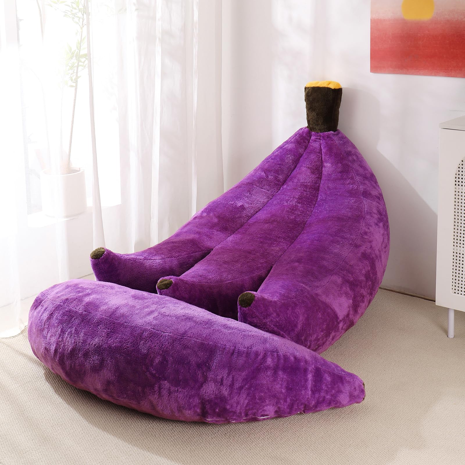 Banana Bean Bag Chair with Ottoman, Floor Sofa Bed with Footrest, Comfy Convertible Lounger for Teens & Adults, Plush Couch for Bedroom, Living Room or Dorm, M-Yellow
