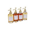 Coffee Syrup Dispenser for Coffee Bar, Coffee Syrup Pump Dispenser, Glass Syrup Bottle with Gold Upgraded Pump, 4 Pack 16.9 oz 500 ml Syrup Dispensers, 28 Labels and Large Bamboo Tray