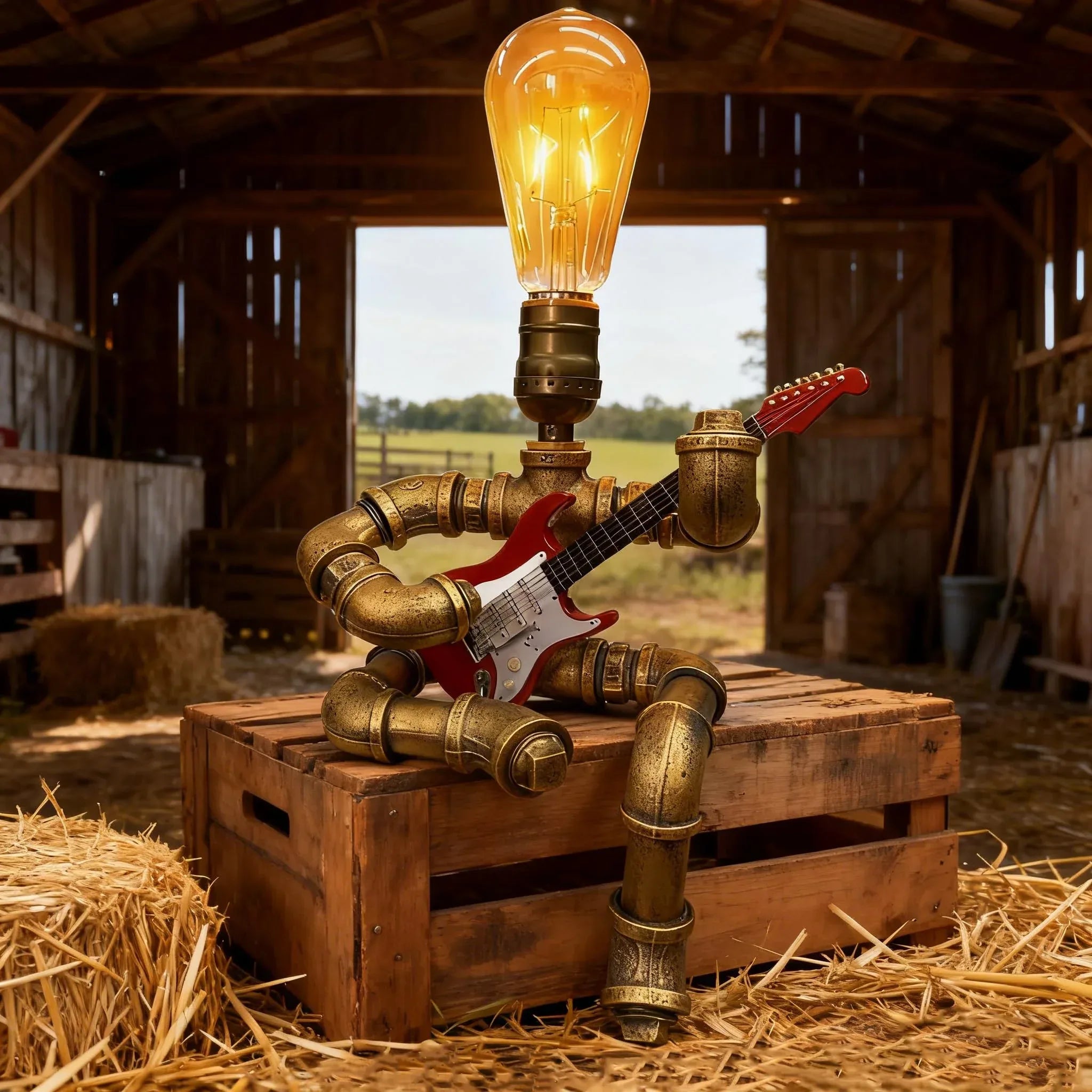 Steampunk Industrial Guitar Lamp - Unique Table Lamp/Desk Lamp with Edison Bulb, Vintage Decorative Lamp for Men, Guitar Lovers & Musicians, Creative Unusual Music-Themed Gift - Unique Gift Market