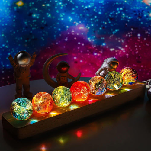 7 Chakra Natural Healing Spheres with LED Wooden Stand 40mm Crystal Quartz Stones for Meditation Positive Energy Night Light Decoration - Unique Gift Market