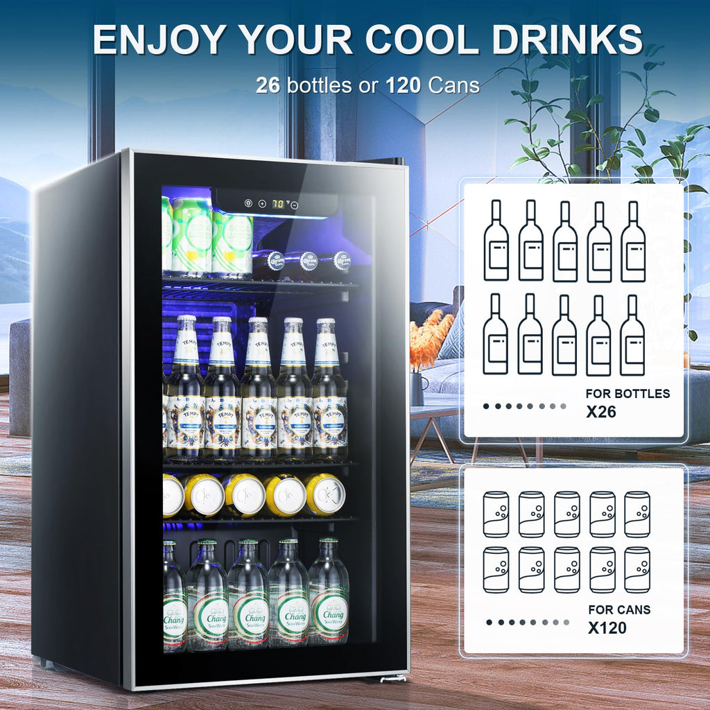 Antarctic Star 18L Beverage Refrigerator Cooler 24Can, Mini Fridge with Quiet Compressor, LED Light,Freestanding Small Fridge with Electronic Temperature Control for Home and Bar(40-61 ℉)