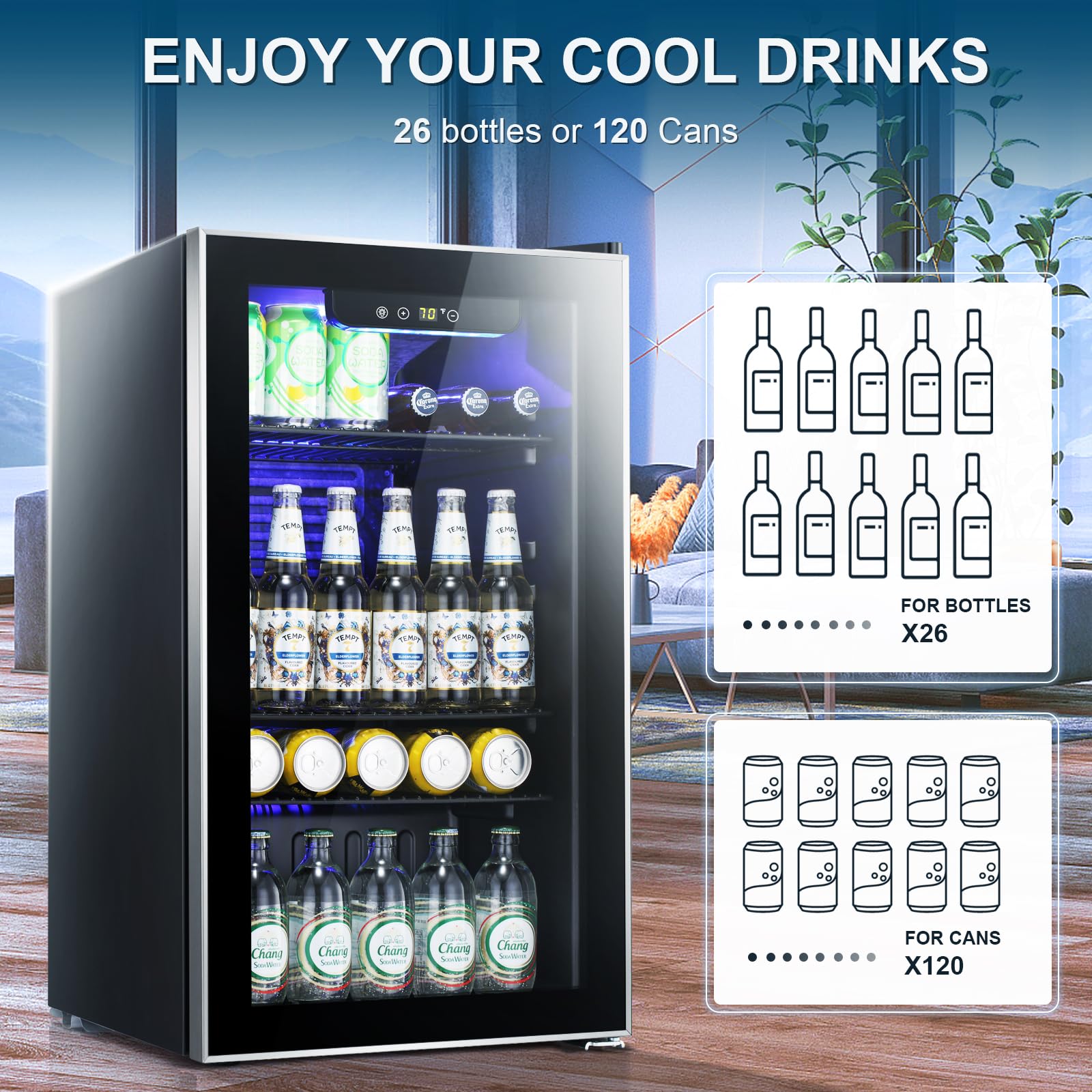 Antarctic Star 18L Beverage Refrigerator Cooler 24Can, Mini Fridge with Quiet Compressor, LED Light,Freestanding Small Fridge with Electronic Temperature Control for Home and Bar(40-61 ℉)
