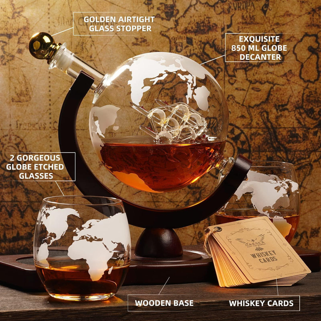 Gifts for Men Dad Husband Christmas, Whiskey Globe Decanter Set with 4 Etched Globe Glasses, Unique Anniversary Birthday Gifts for Brother Boyfriend, Cool Stocking Stuffers Bourbon Whikey Gifts - Unique Gift Market