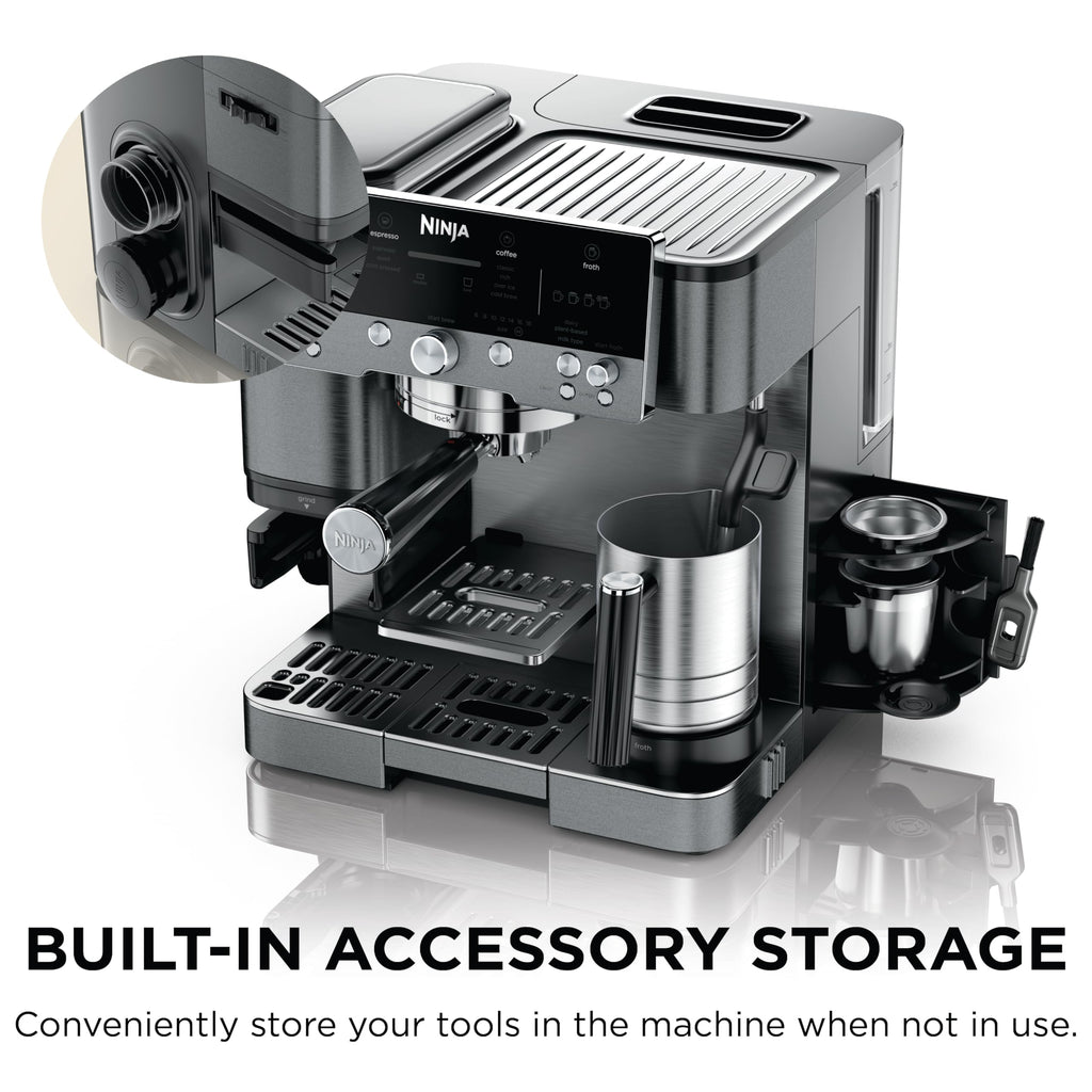 Ninja Luxe Café 3-in-1 Espresso, Drip Coffee and Cold Brew Machine | Integrated Coffee Grinder, Milk Frother, Assisted Tamper & Built-In Espresso Accessory Storage | Stainless Steel | ES601