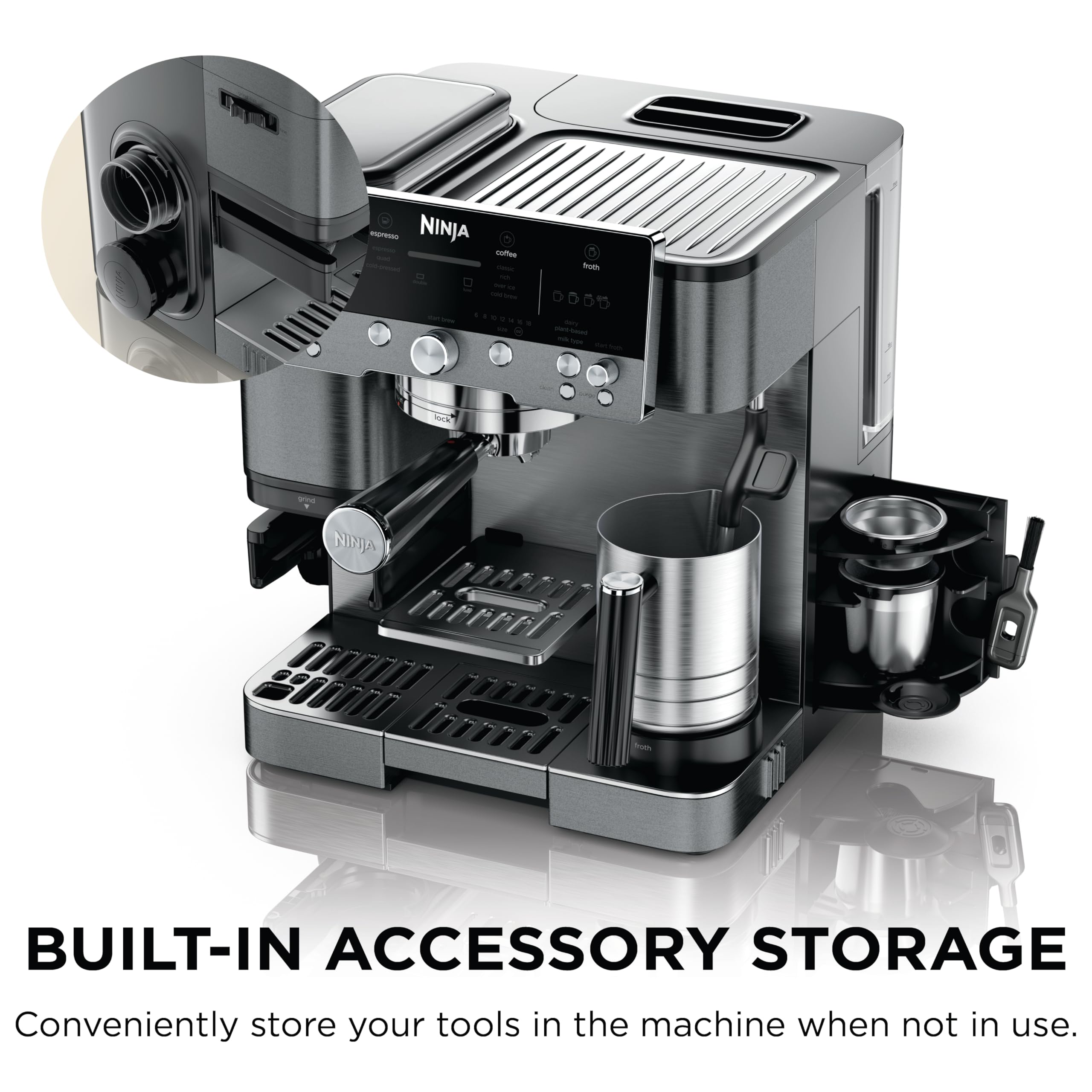 Ninja Luxe Café 3-in-1 Espresso, Drip Coffee and Cold Brew Machine | Integrated Coffee Grinder, Milk Frother, Assisted Tamper & Built-In Espresso Accessory Storage | Stainless Steel | ES601