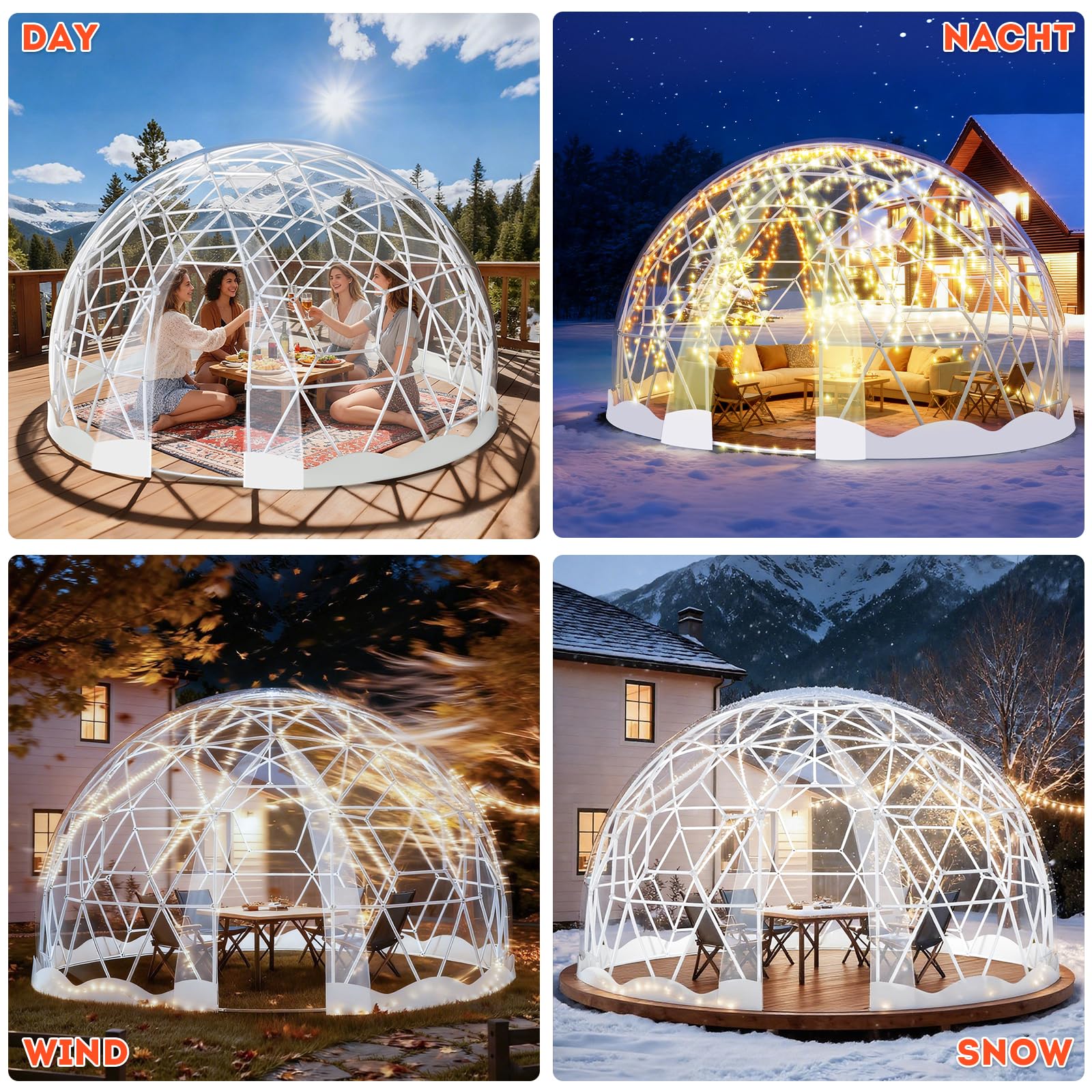 Garden Dome Bubble Tent House Outdoor, Upgraded Geodesic Dome Greenhouse with Transparent PVC Cover, Weatherproof Greenhouse Suitable for Patio (WHITE-12FT)