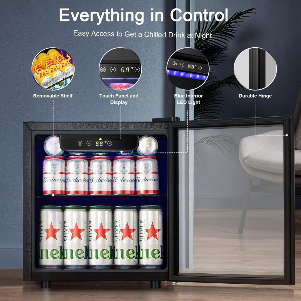 Antarctic Star 18L Beverage Refrigerator Cooler 24Can, Mini Fridge with Quiet Compressor, LED Light,Freestanding Small Fridge with Electronic Temperature Control for Home and Bar(40-61 ℉)