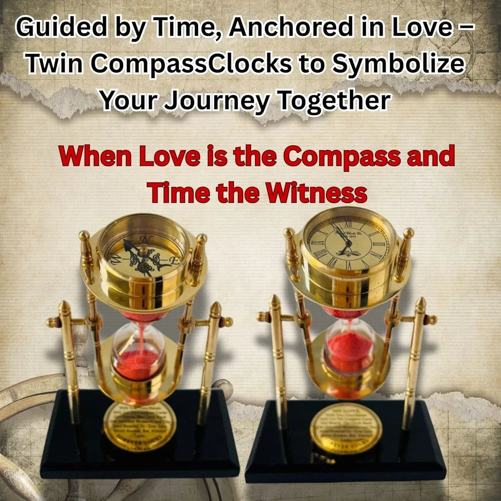 GUAAFA My Love Brass Sandtimer ClockCompass | Romantic Gift for Men Women, Husband Wife, Boyfriend Girlfriend - Engraved Quote - Unique Gift Market