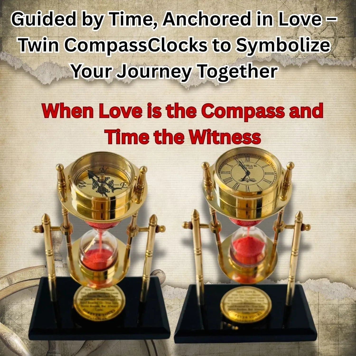 GUAAFA My Love Brass Sandtimer ClockCompass | Romantic Gift for Men Women, Husband Wife, Boyfriend Girlfriend - Engraved Quote - Unique Gift Market