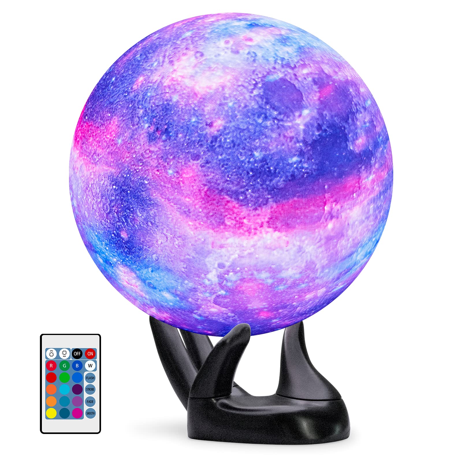 BRIGHTWORLD Moon Lamp Galaxy Lamp 5.9 inch 16 Colors LED 3D Moon Light, Remote & Touch Control Moon Night Light Christmas Gifts for Girls Boys Kids Women Birthday（Wooden Base）