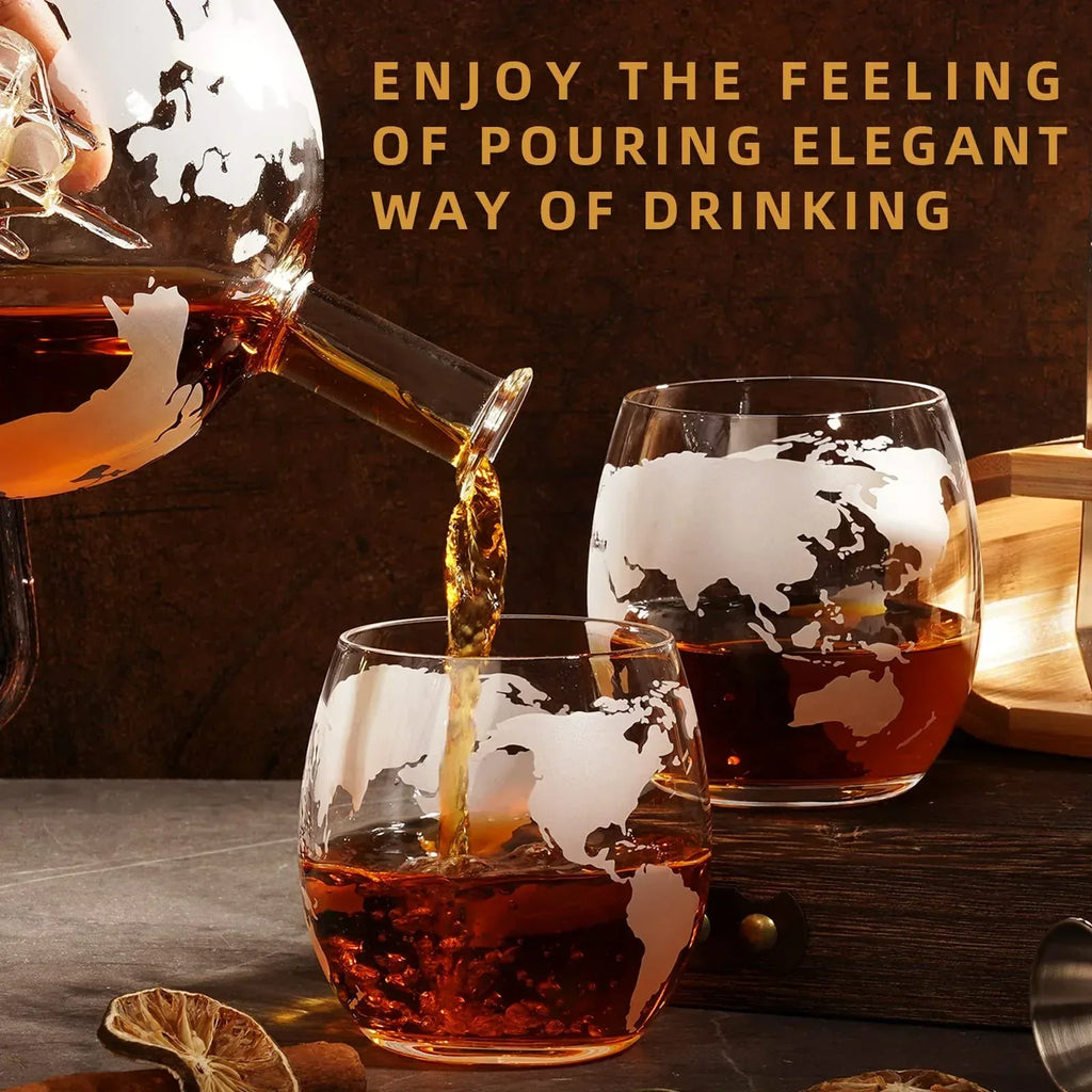 Gifts for Men Dad Husband Christmas, Whiskey Globe Decanter Set with 4 Etched Globe Glasses, Unique Anniversary Birthday Gifts for Brother Boyfriend, Cool Stocking Stuffers Bourbon Whikey Gifts - Unique Gift Market