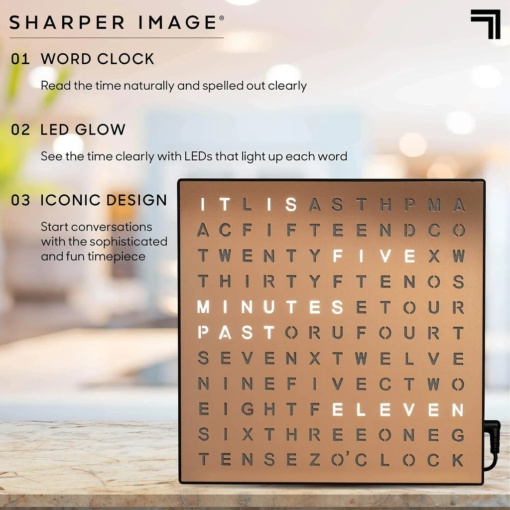Sharper Image LED Word Digital Clock, 7.75", Copper Finish, Light-Up Desk & Wall Clock, Modern Time Display, Shelf or Wall Decor for Home Office, Living Room, Kitchen & Bedroom, Housewarming Gift - Unique Gift Market