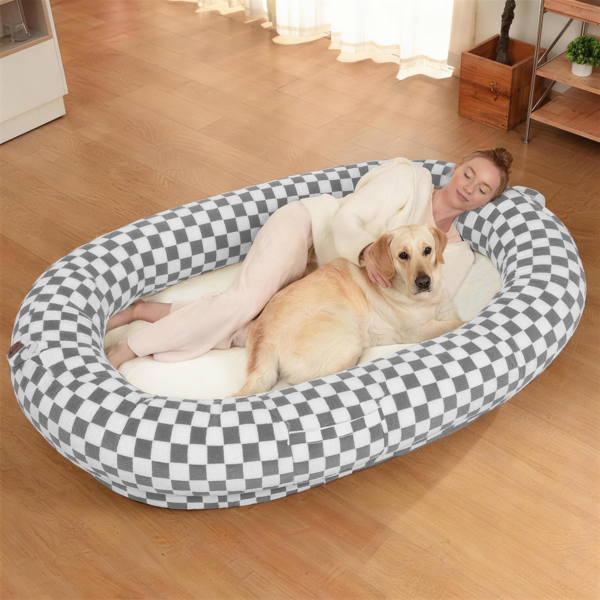 Giant Human Dog Bed for Adults and Pets, 74"x50"x12" Durable Memory Foam for Full-Body Comfort, Waterproof & Machine Washable Cover, Family Shared Lounger for Any Room, Grey