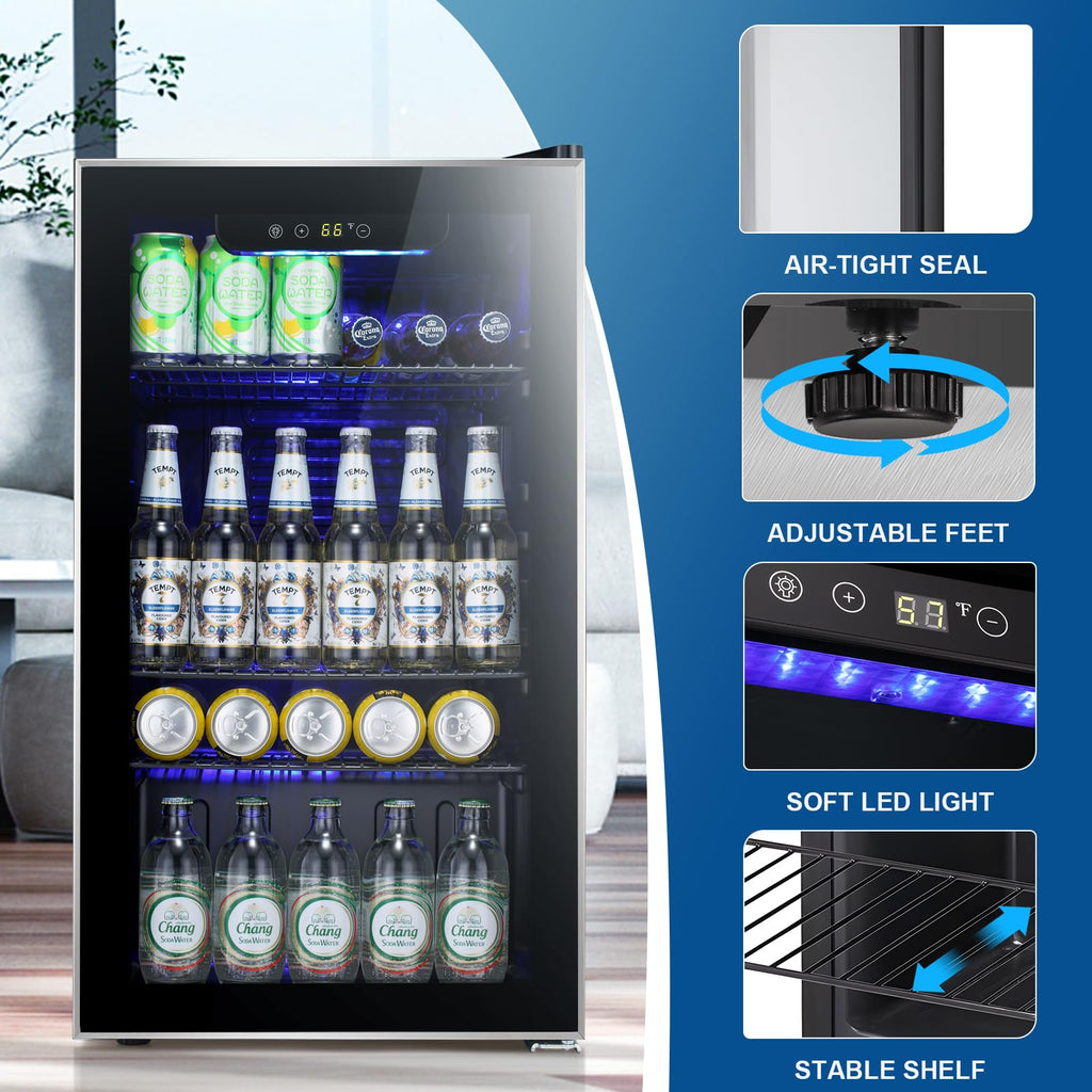Antarctic Star 18L Beverage Refrigerator Cooler 24Can, Mini Fridge with Quiet Compressor, LED Light,Freestanding Small Fridge with Electronic Temperature Control for Home and Bar(40-61 ℉)