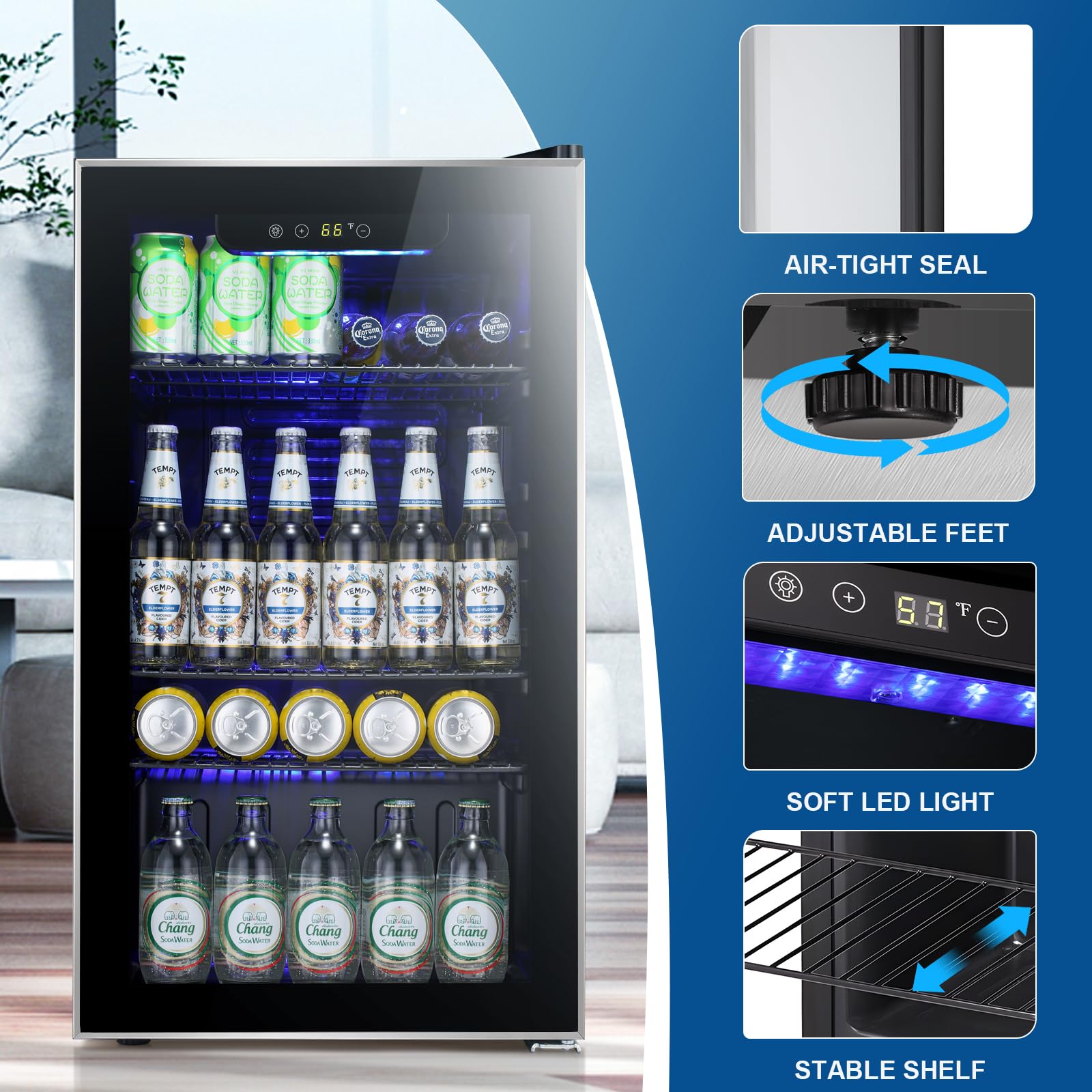 Antarctic Star 18L Beverage Refrigerator Cooler 24Can, Mini Fridge with Quiet Compressor, LED Light,Freestanding Small Fridge with Electronic Temperature Control for Home and Bar(40-61 ℉)