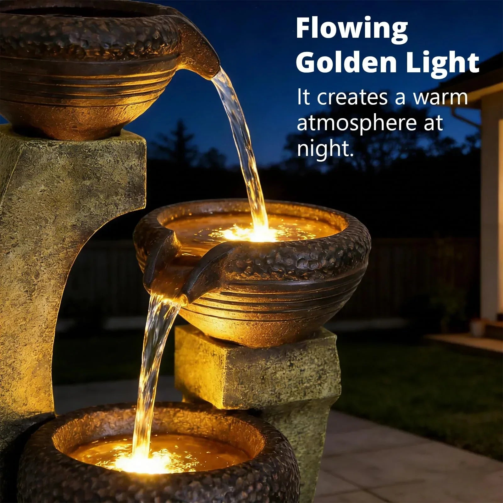 Naturefalls 40" Tall Outdoor Water Fountain and Waterfalls - Large Garden Fountain with LED Lights, 4-Tier Crocks, Indoor and Outdoor Fountains for Garden, Patio, Deck, Porch, Backyard and Home, Gray - Unique Gift Market