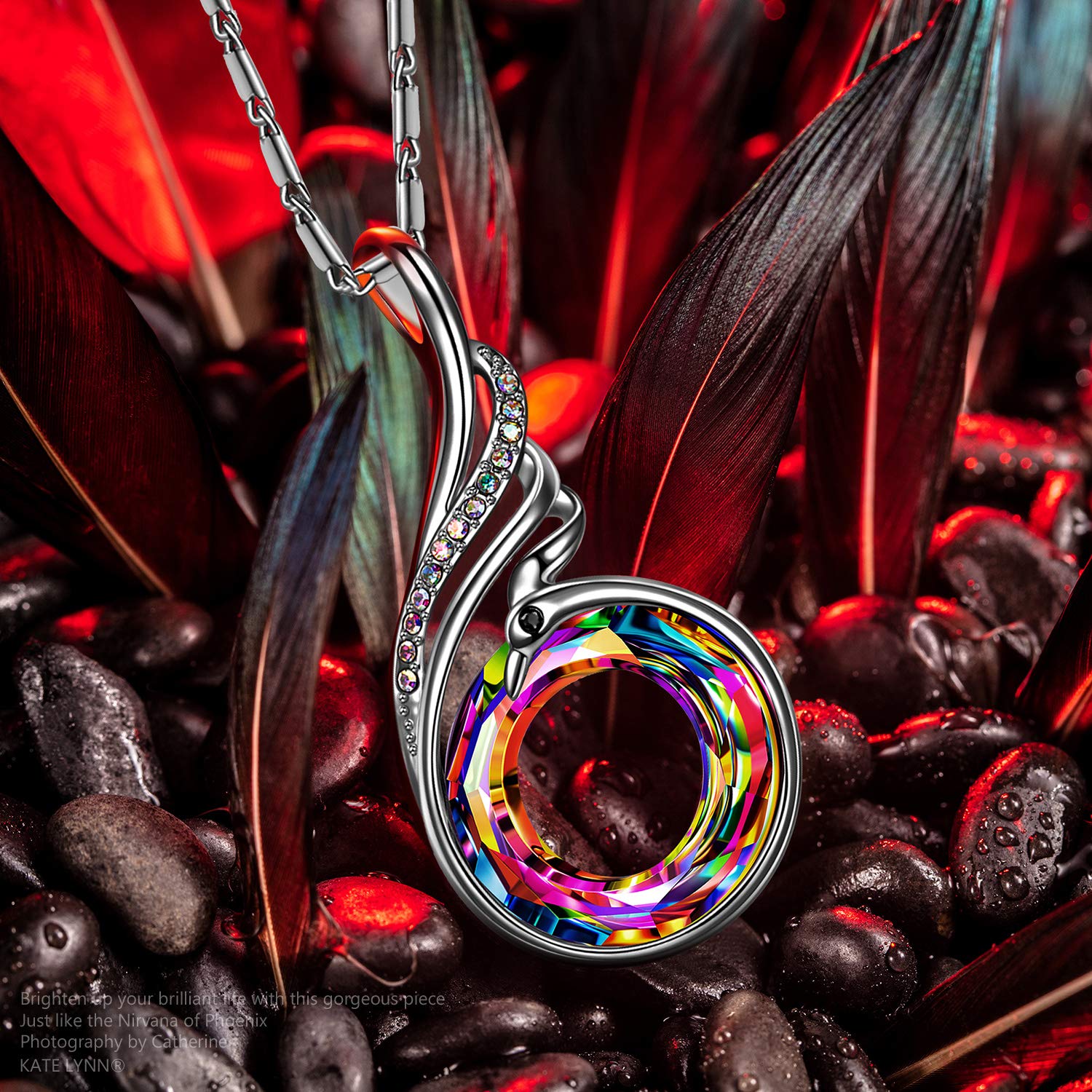 Kate Lynn "Rise From the Ashes Phoenix Necklace Made with Crystals from Austria, 18"+2" Necklace, Packaged with Jewelry Box, Birthday Gift for Women, Symbol of Luck and Renewal