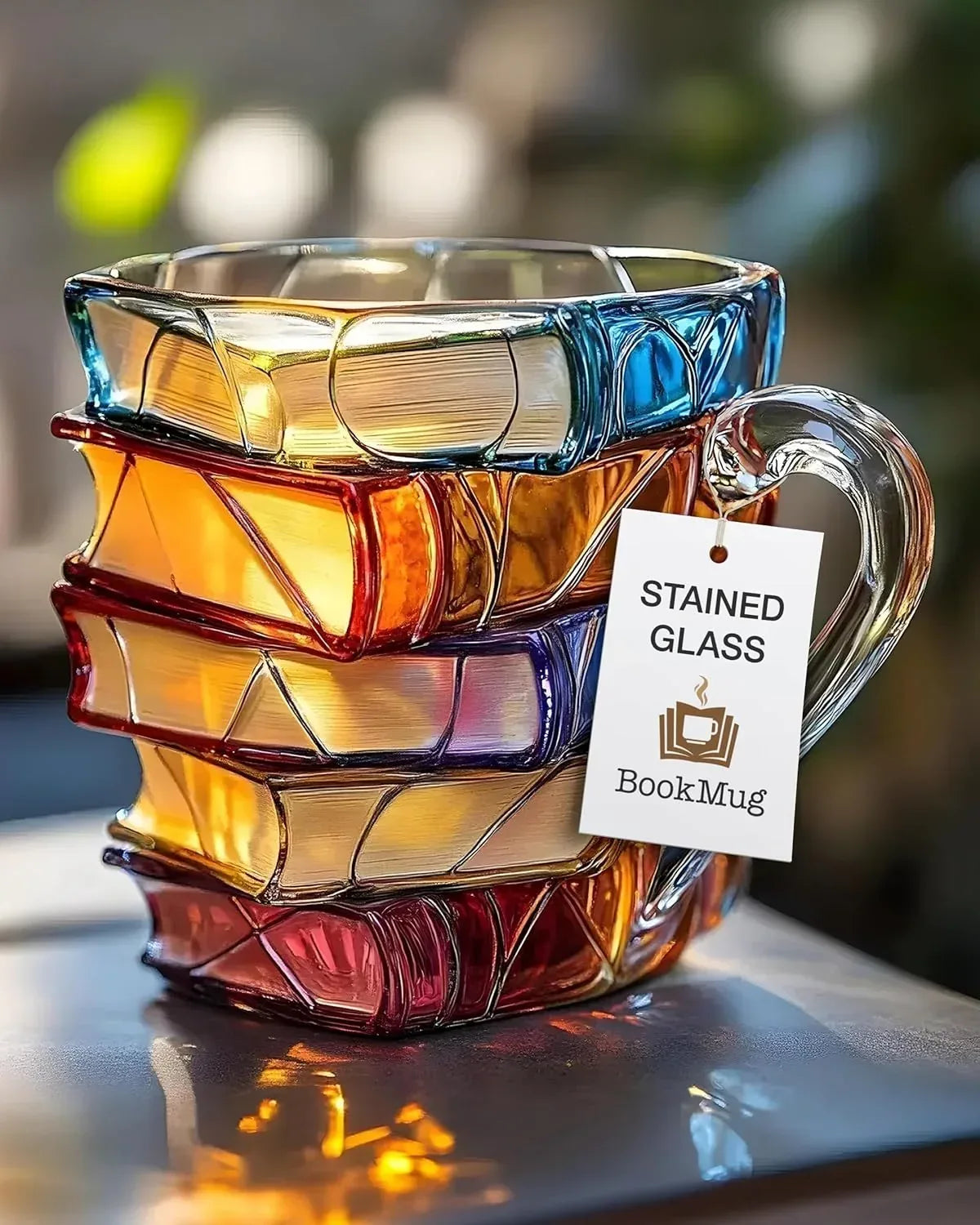 Chapter Book Mug Glass 3D Book Mugs Birthday Gift For Women Stained Glass Cups with Stack Design, Artistic Reading Coffee Cup, Unique Literary Friendship Gifts for Women, Friends & Readers - Unique Gift Market
