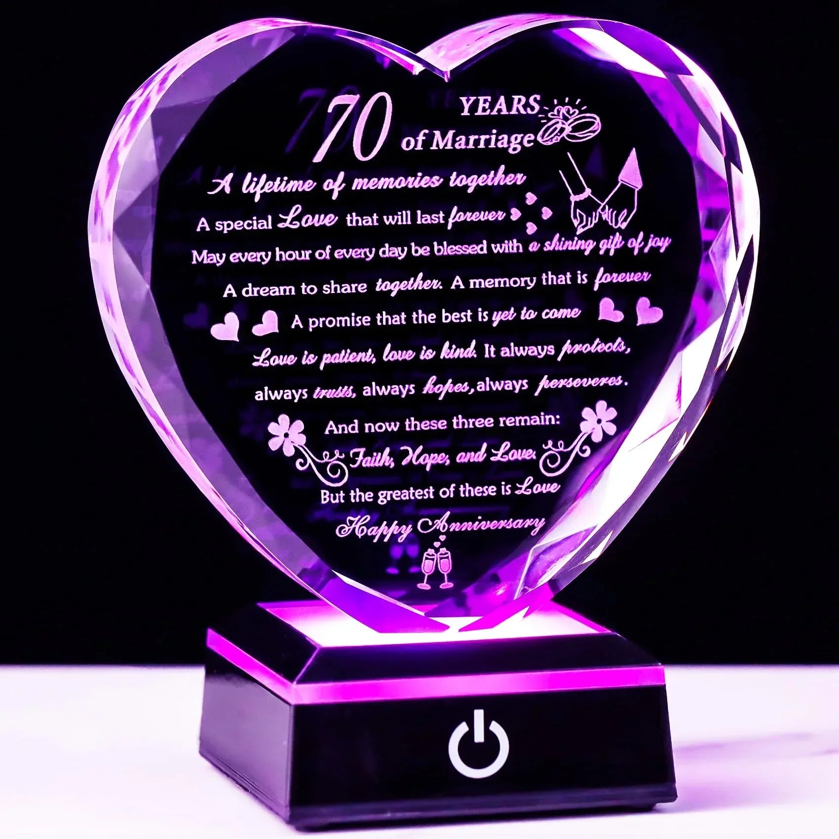 50th Wedding Anniversary Crystal Gifts for Couples Parents with Colorful LED Base Heart Romantic Happy 50th Anniversary Plaque Gift for Husband Wife 50 Years of Marriage Gifts for Her Him - Unique Gift Market
