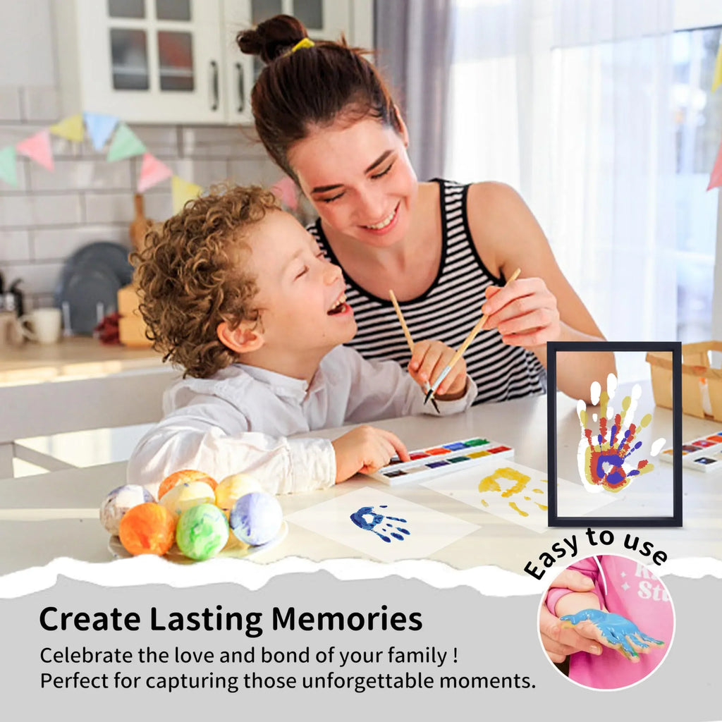 Family Handprint Kit, DIY Craft Keepsake Wooden Frame, Endless Gift Set, Non-Toxic Paints, Transparent Sheets (Brown) - Unique Gift Market
