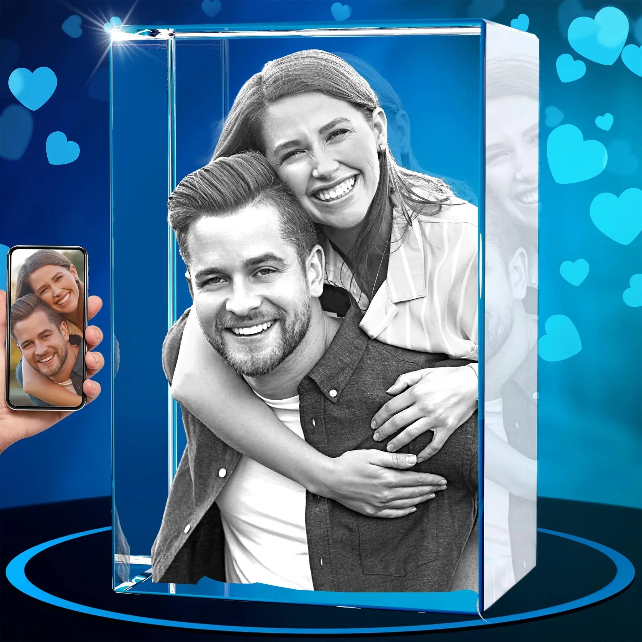 ArtPix 3D Crystal Photo, Valentines Day Personalized Gifts for Women, Wife, Men, Her, Him, Great V-Day Custom Gift With Your Own Photo, Customized Glass 3D Laser Etched Picture Wedding - Unique Gift Market