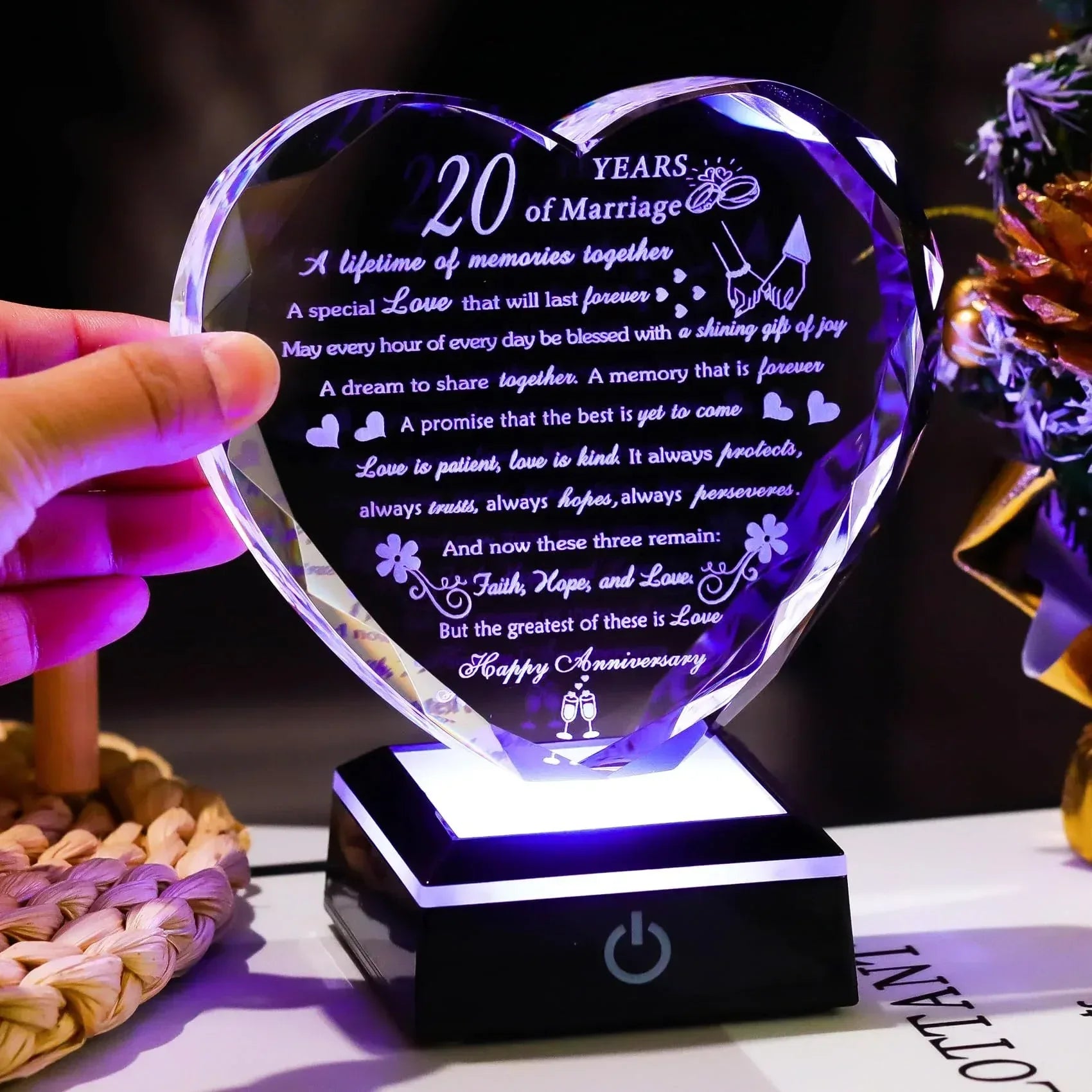 50th Wedding Anniversary Crystal Gifts for Couples Parents with Colorful LED Base Heart Romantic Happy 50th Anniversary Plaque Gift for Husband Wife 50 Years of Marriage Gifts for Her Him - Unique Gift Market