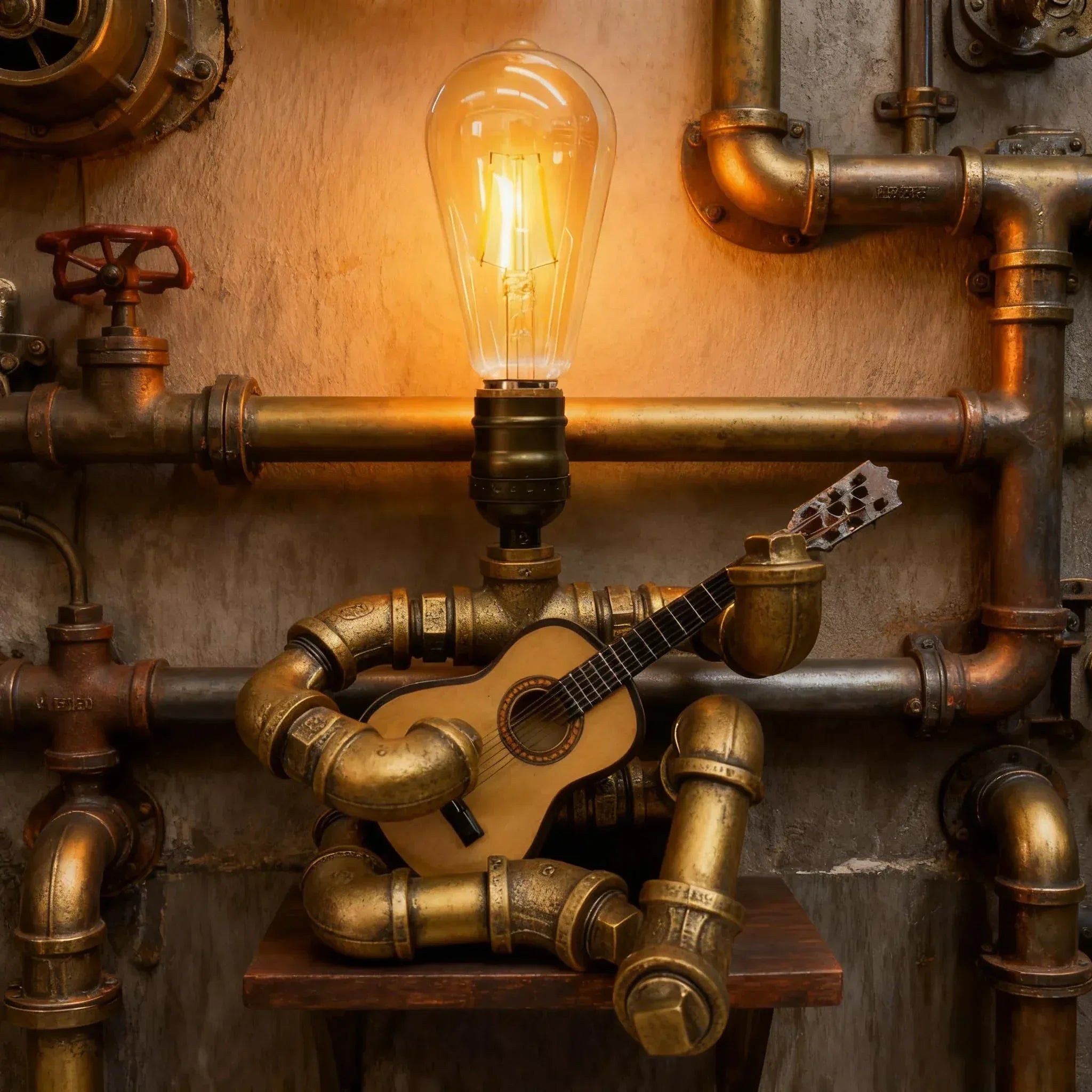 Steampunk Industrial Guitar Lamp - Unique Table Lamp/Desk Lamp with Edison Bulb, Vintage Decorative Lamp for Men, Guitar Lovers & Musicians, Creative Unusual Music-Themed Gift - Unique Gift Market