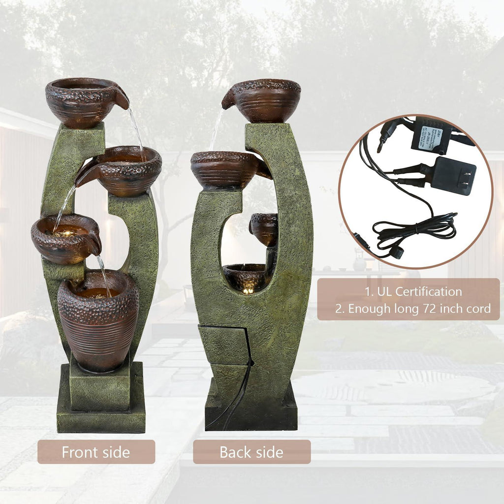 Naturefalls 40" Tall Outdoor Water Fountain and Waterfalls - Large Garden Fountain with LED Lights, 4-Tier Crocks, Indoor and Outdoor Fountains for Garden, Patio, Deck, Porch, Backyard and Home, Gray - Unique Gift Market