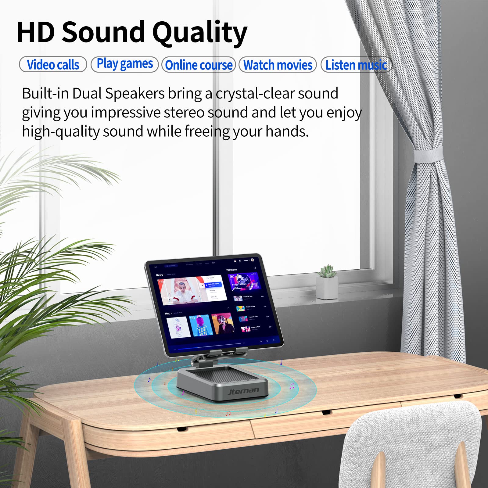 Cell Phone Stand with Wireless Bluetooth Speaker and Anti-Slip Base HD Surround Sound Perfect for Home and Outdoors with Bluetooth Speaker for Desk Compatible with iPhone/ipad/Samsung Galaxy