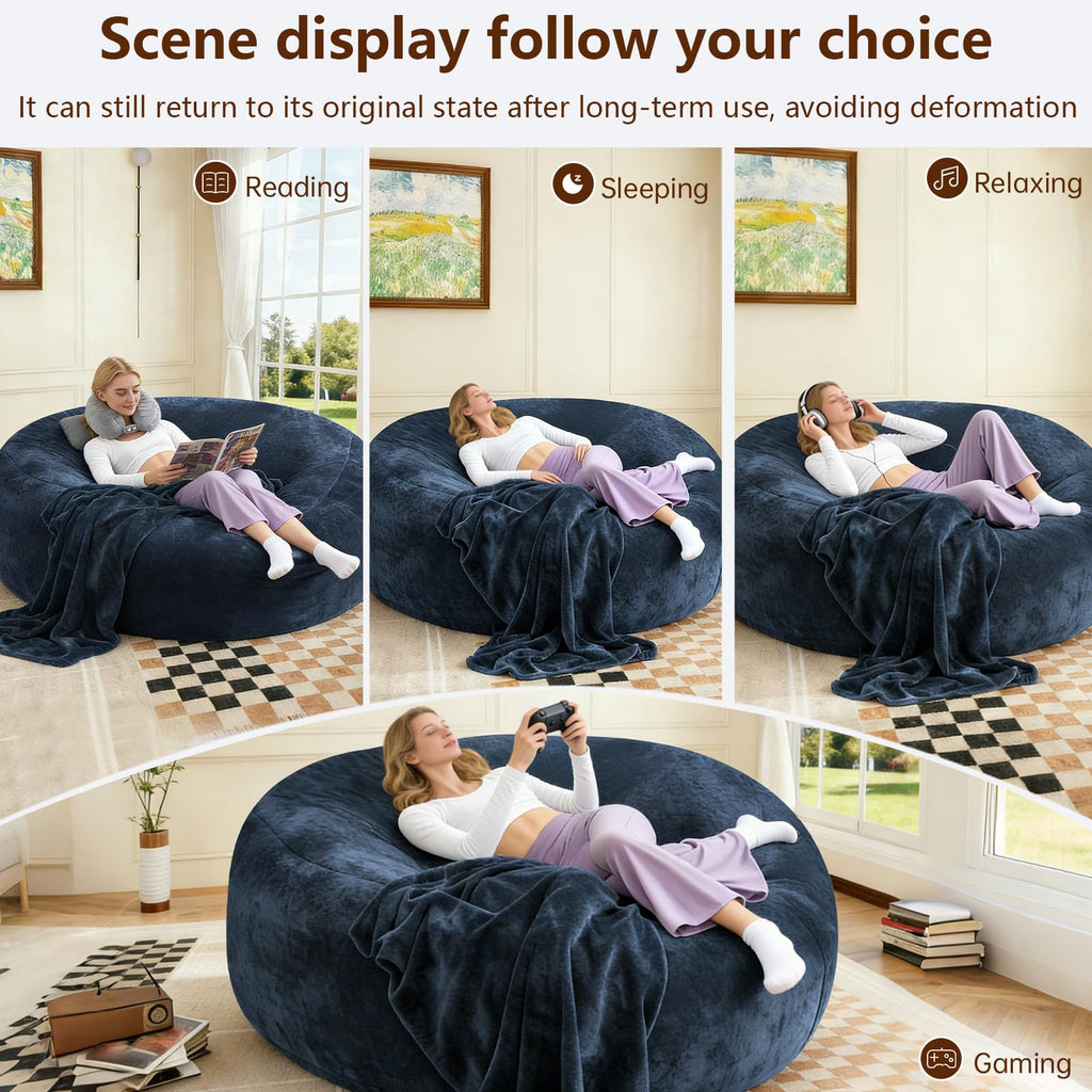 Big Beanbag Chairs for Adults ，6FT Bean Bag Chair with Filler Memory Foam Chair Super Soft Plush, Living Room Furniture, Suitable for bedrooms, Comfy Lounge Reading Chairs Birthday Gifts for Women Mom