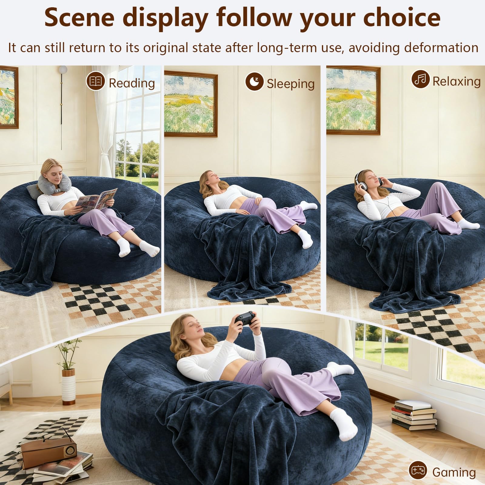 Big Beanbag Chairs for Adults ，6FT Bean Bag Chair with Filler Memory Foam Chair Super Soft Plush, Living Room Furniture, Suitable for bedrooms, Comfy Lounge Reading Chairs Birthday Gifts for Women Mom