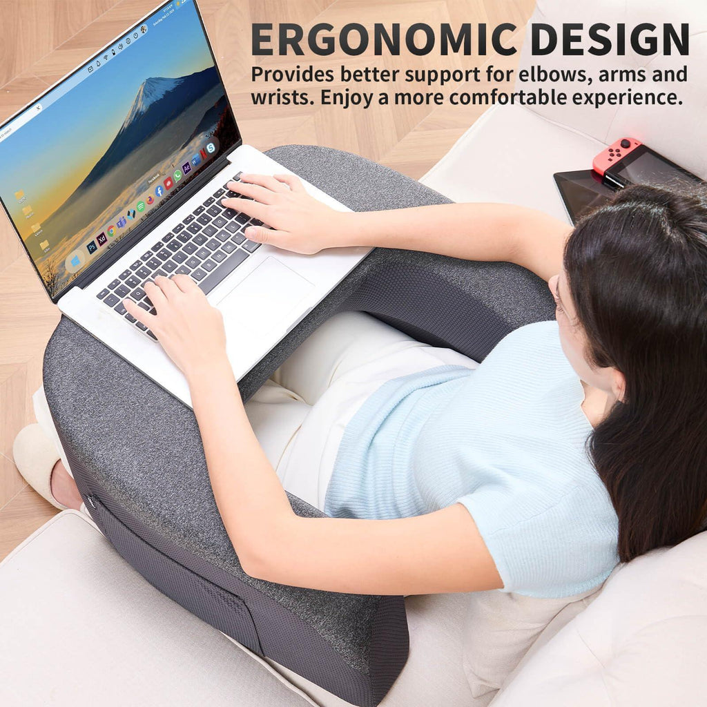 Reading Pillow for Gaming, Extra Large Laptop Pillow for Adult, Memory Foam Lap Desk Gaming Pillow for Reading, Working, Playing Steam Deck Switch or Sitting in Bed Floor Sofa(Grey) - Unique Gift Market