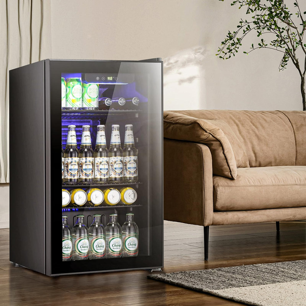 Antarctic Star 18L Beverage Refrigerator Cooler 24Can, Mini Fridge with Quiet Compressor, LED Light,Freestanding Small Fridge with Electronic Temperature Control for Home and Bar(40-61 ℉)