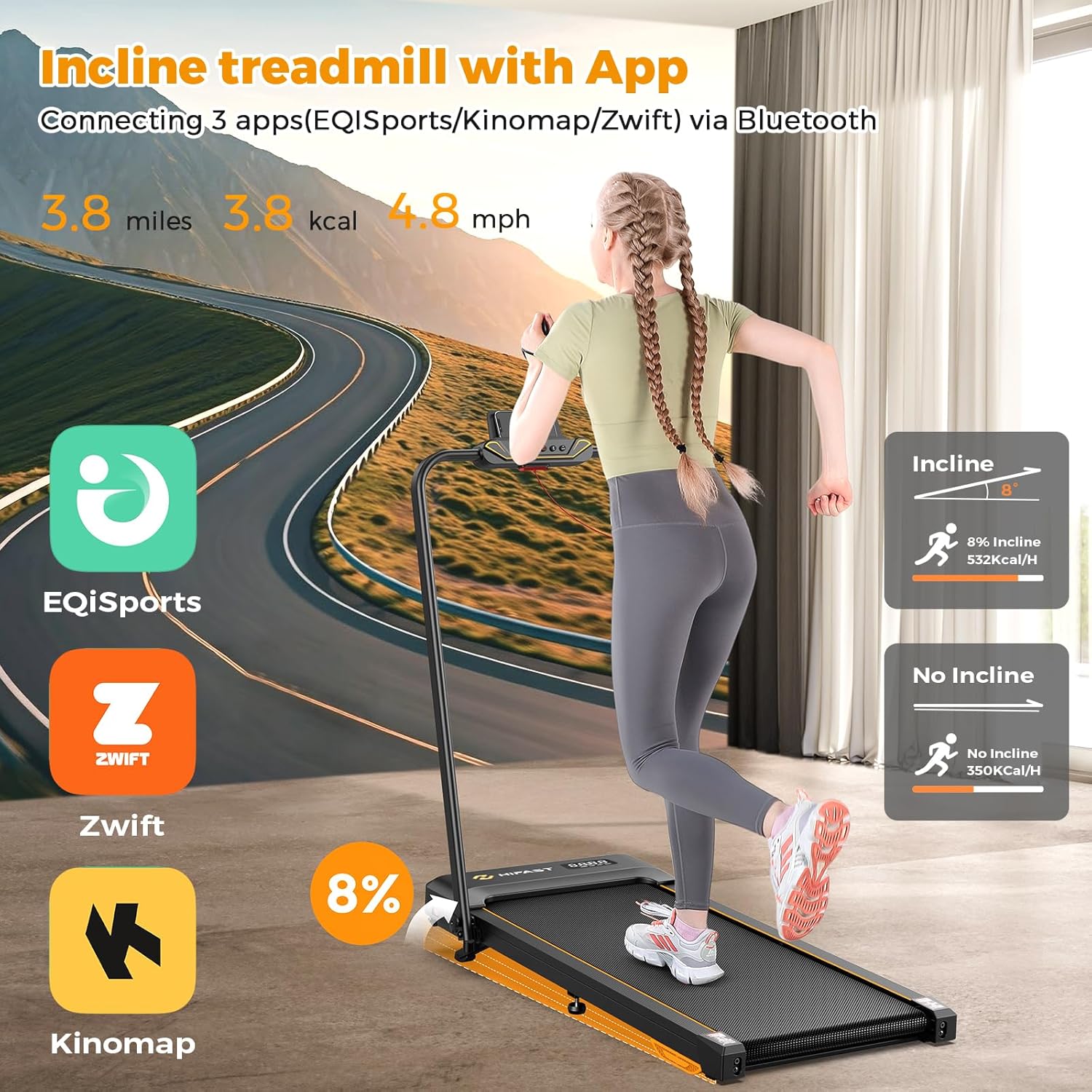 Walking Pad Treadmill, 3 in 1 Foldable Under Desk Treadmills for Home Office, Small Walking Pad with Incline Handle Bar, 300lbs Capacity 2.5HP Portable Running Machine with APP Remote Control