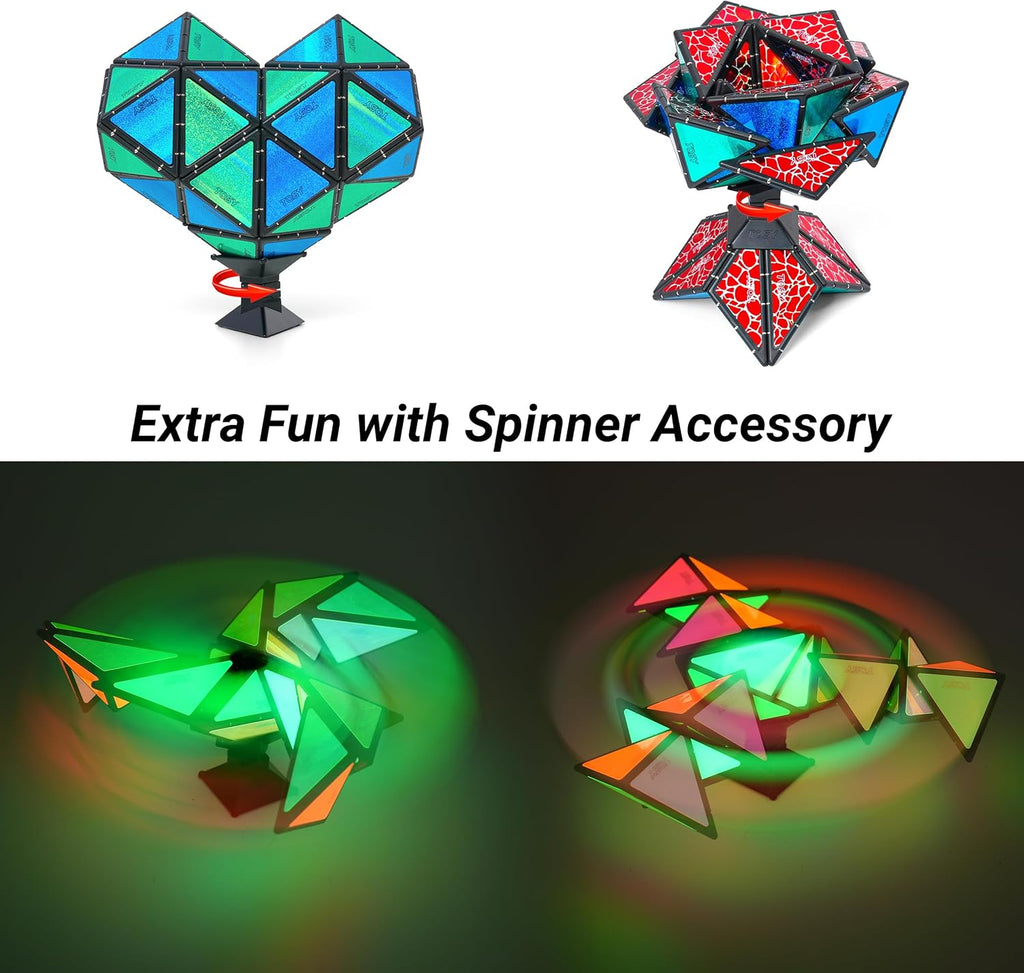 TOSY Magnet Pyramid Glow - 1 Cube Transforms into 1 Billion Shapes (Bunny, Egg Basket, Flowers, Heart), Easter Birthday Gift, 12 pcs, 243 Magnets, Glowing, Holographic Design, Puzzle/STEM Toy