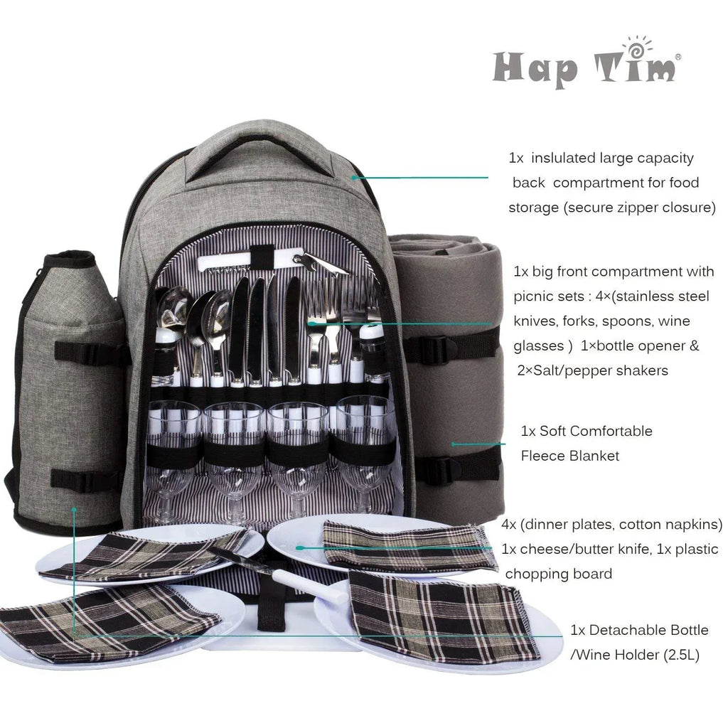 Hap Tim Picnic Basket Backpack for 2 Person with 2 Insulated Cooler Compartment, Wine Holder, Fleece Blanket, Cutlery Set, Wedding Gifts for Couples, Bridal Shower Gifts, Engagement Gifts - Unique Gift Market