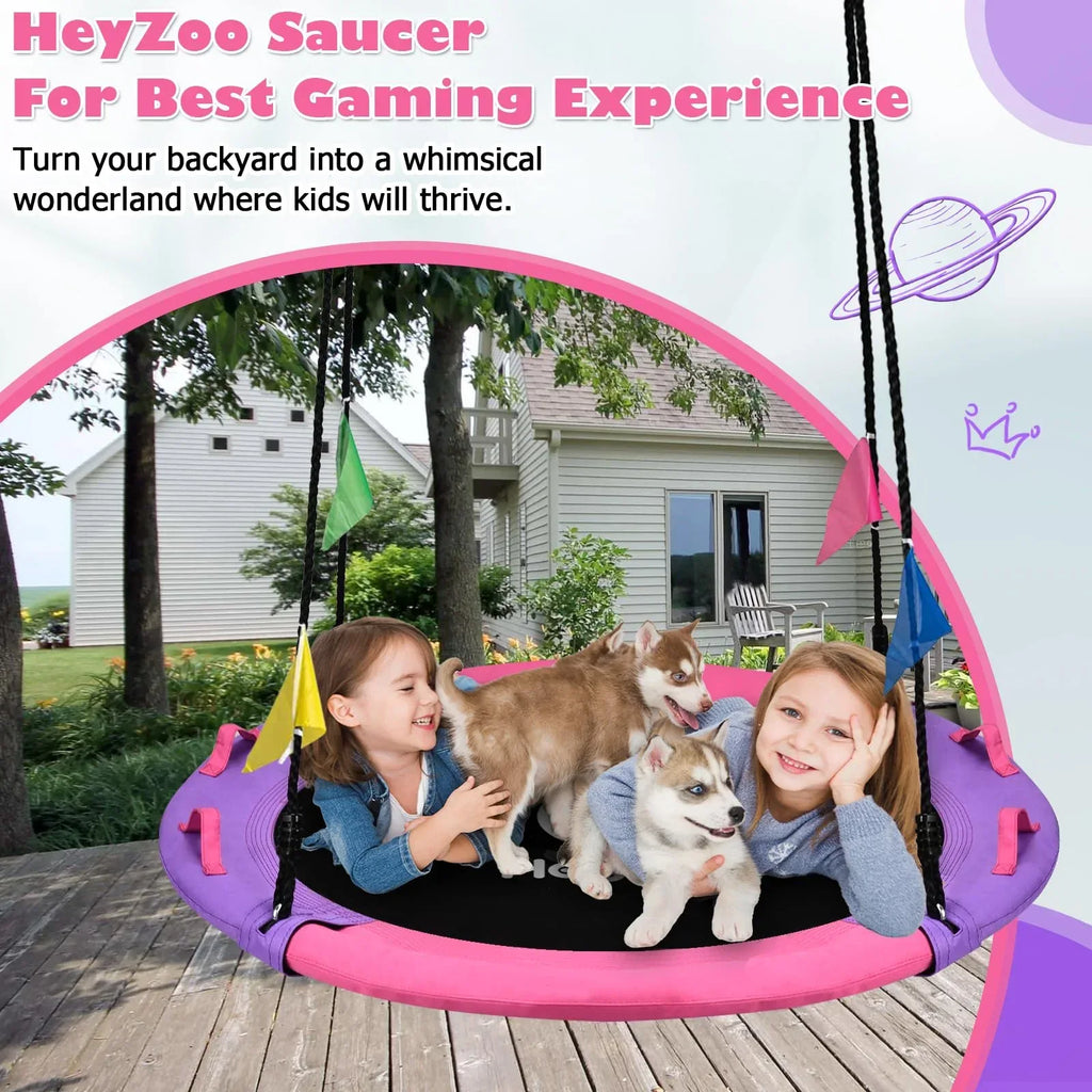43 Inch Tree Swing, 900lbs Weight Capacity Saucer Swing Sets for Kids & Adults, with 360 Degree Swivel and Adjustable Hanging Strap, Green and Blue - Unique Gift Market